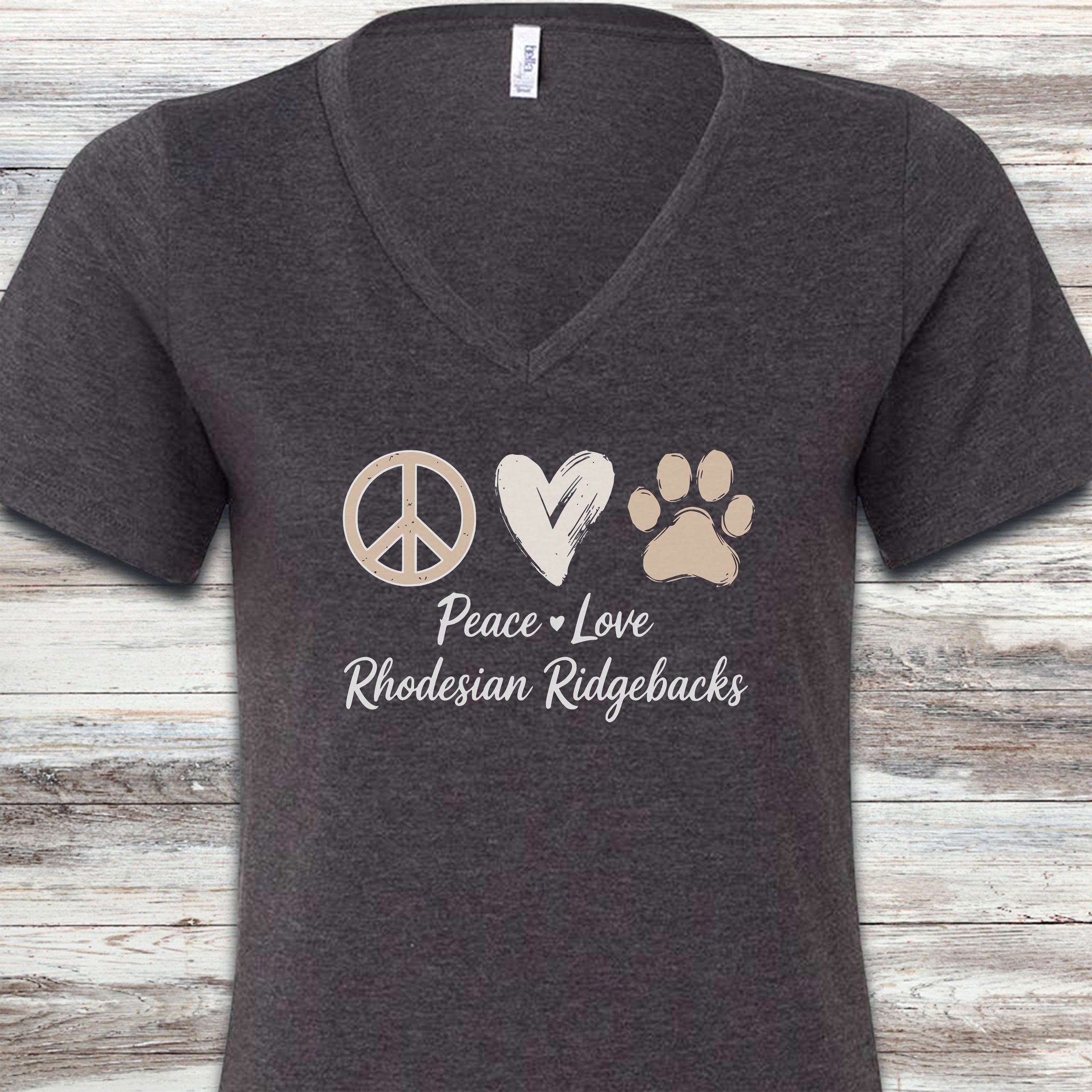 Rhodesian Ridgeback Peace V-Neck Tee - Dark Grey Heather