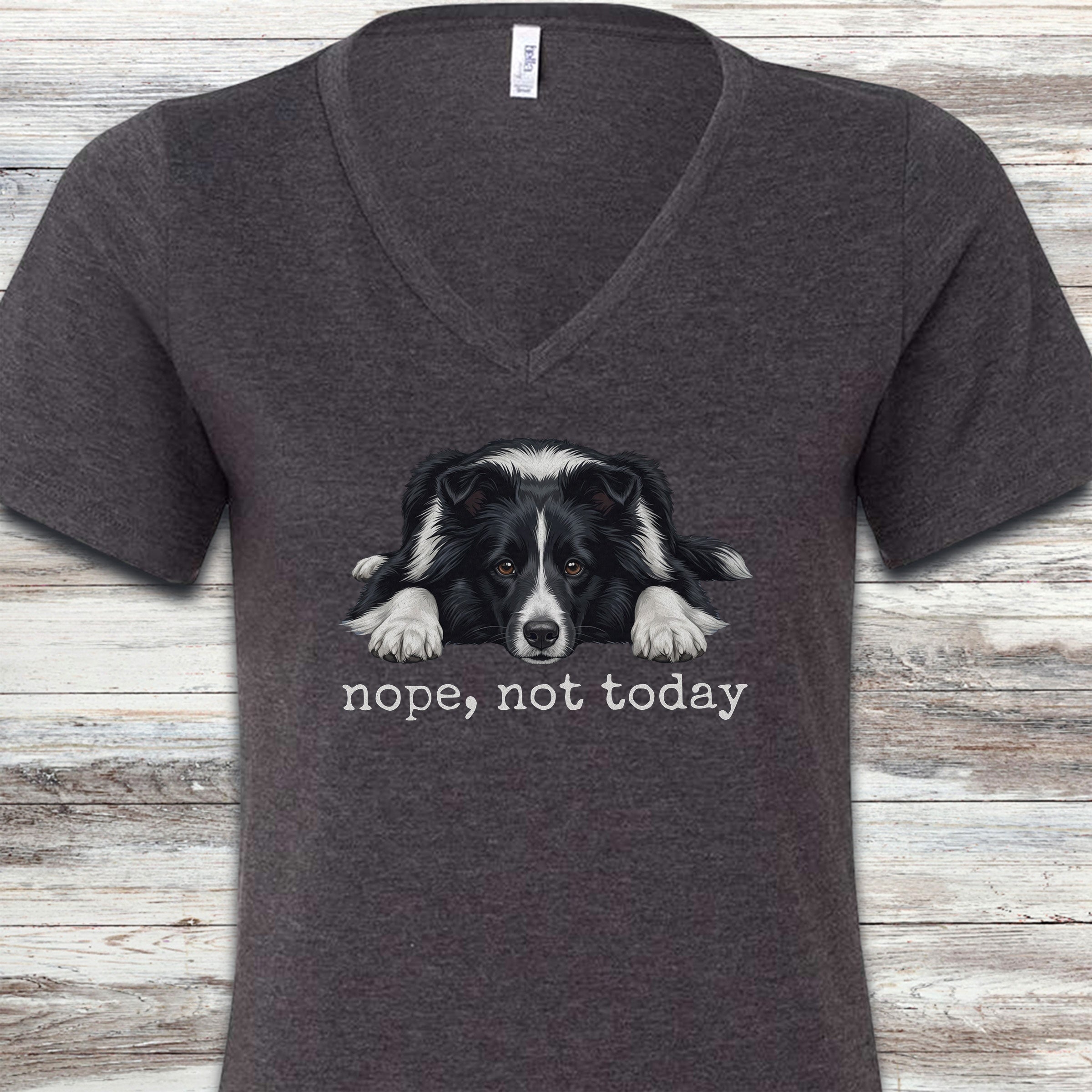 Shetland Sheepdog Bi-Black Nope V-Neck Tee - Dark Grey Heather