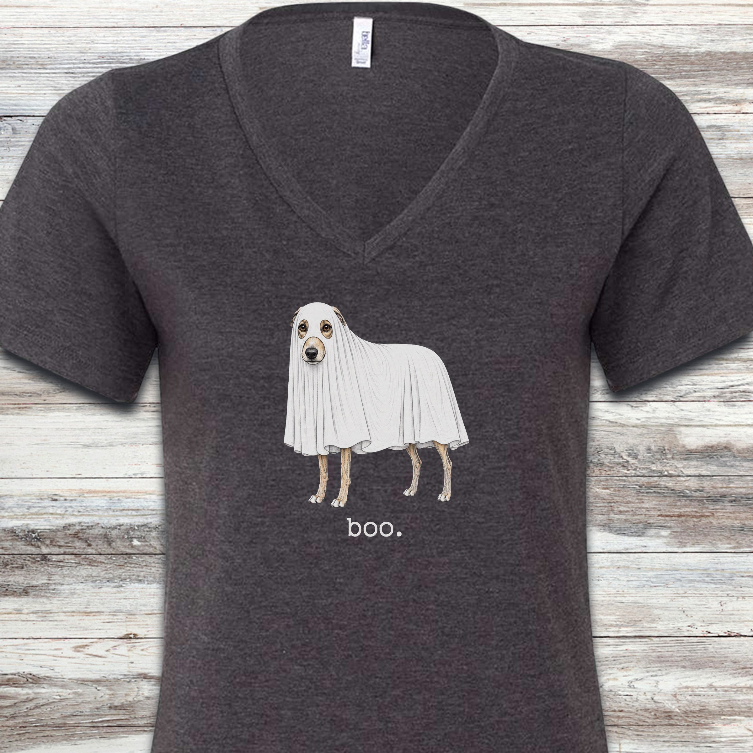 Whippet Boo V-Neck Tee - Dark Grey Heather