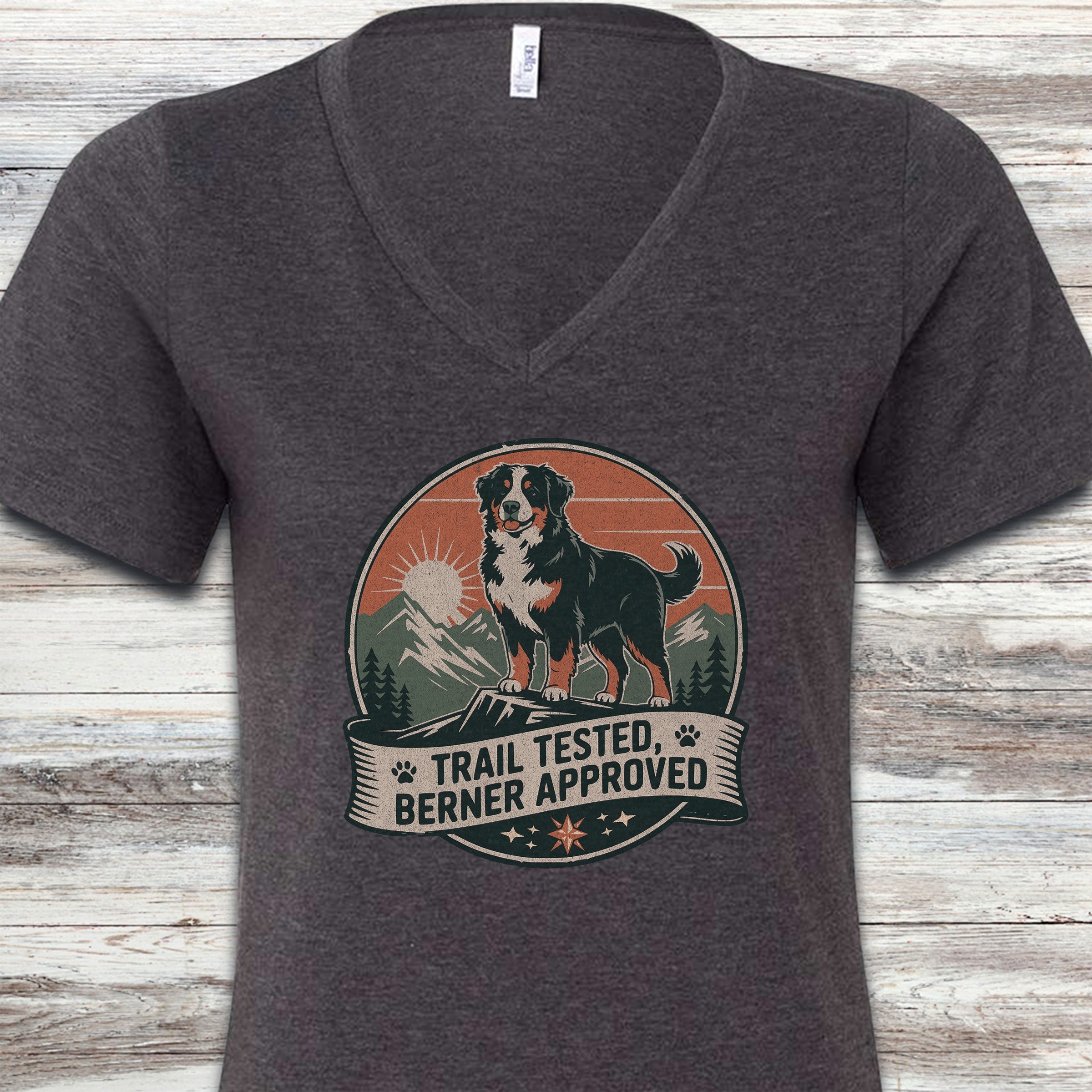 Bernese Mountain Dog Tested V-Neck Tee - Dark Grey Heather