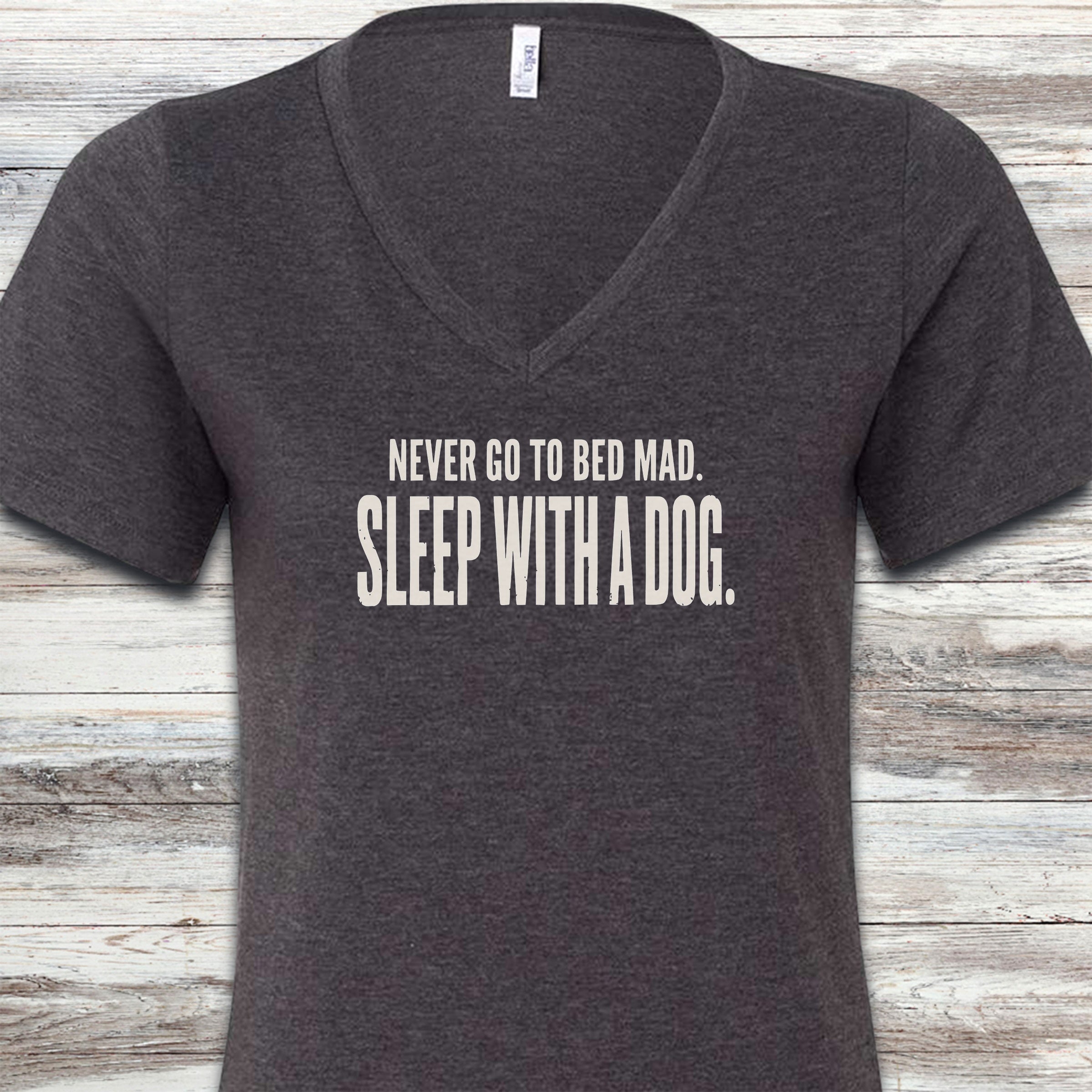 Sleep With A Dog V-Neck Tee - Dark Grey Heather