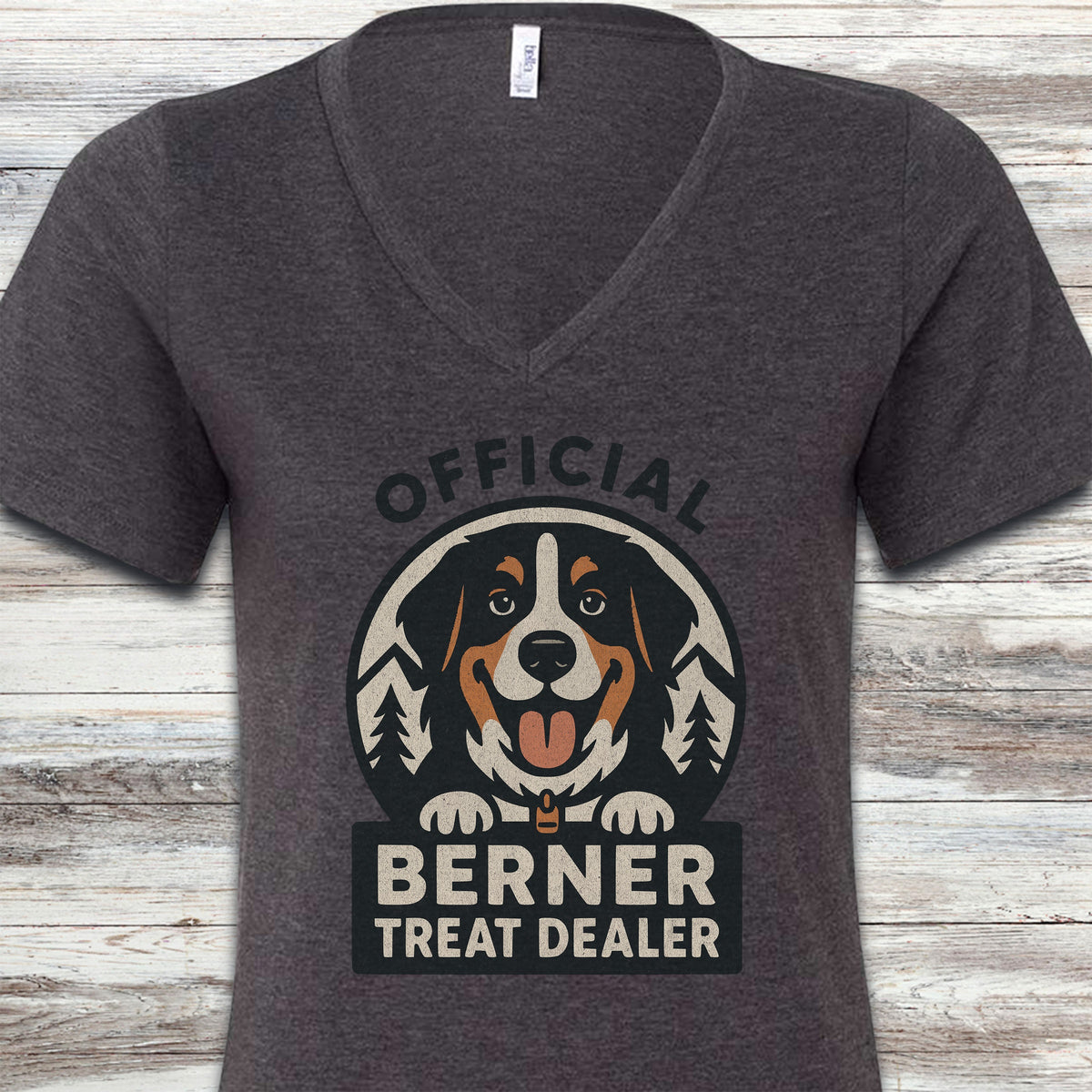 Bernese Mountain Dog Treat Dealer V-Neck Tee - Dark Grey Heather