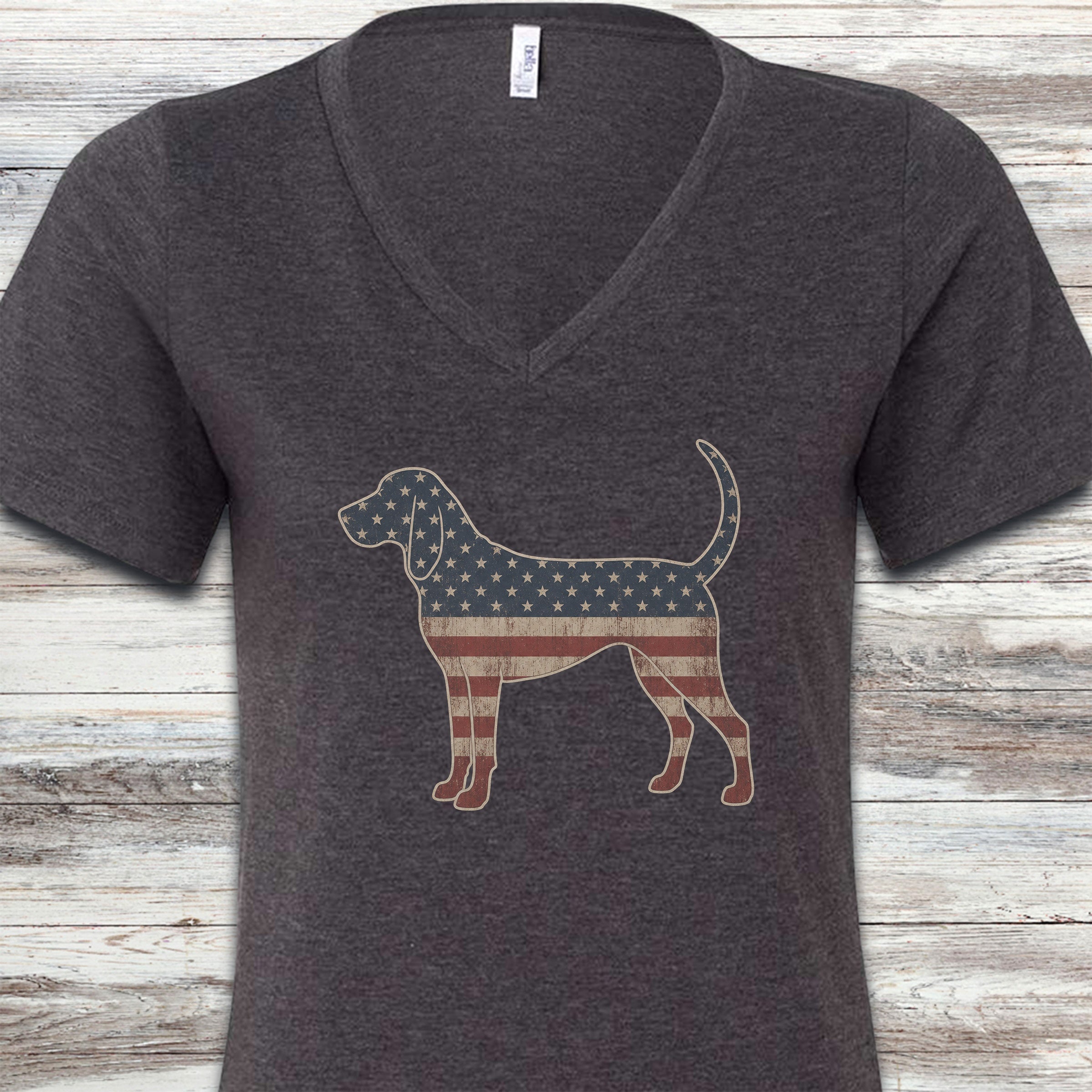 Coonhound Vintage USA V-Neck Tee - Dark Grey Heather
