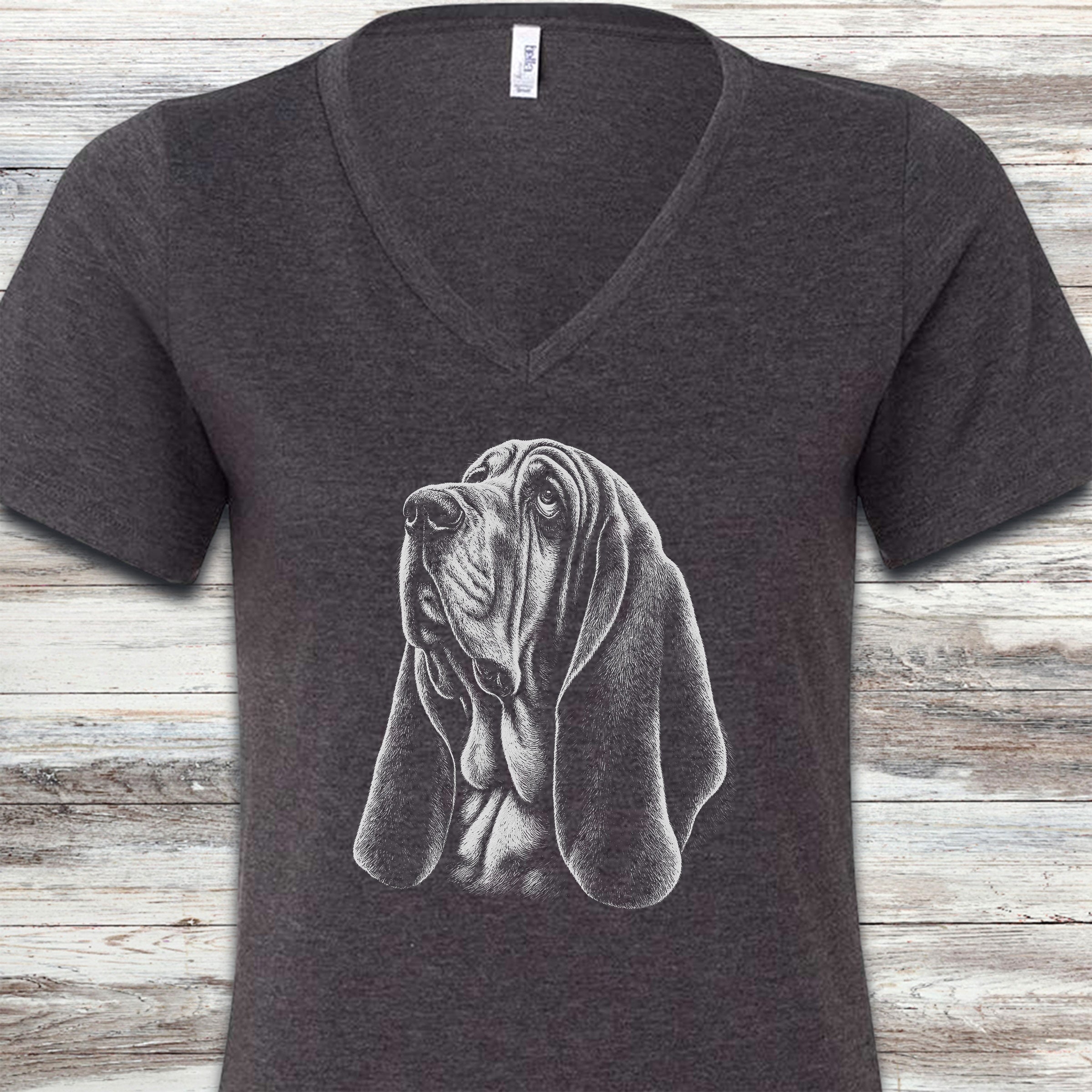 Basset Hound Loyalty V-Neck Tee - Dark Grey Heather
