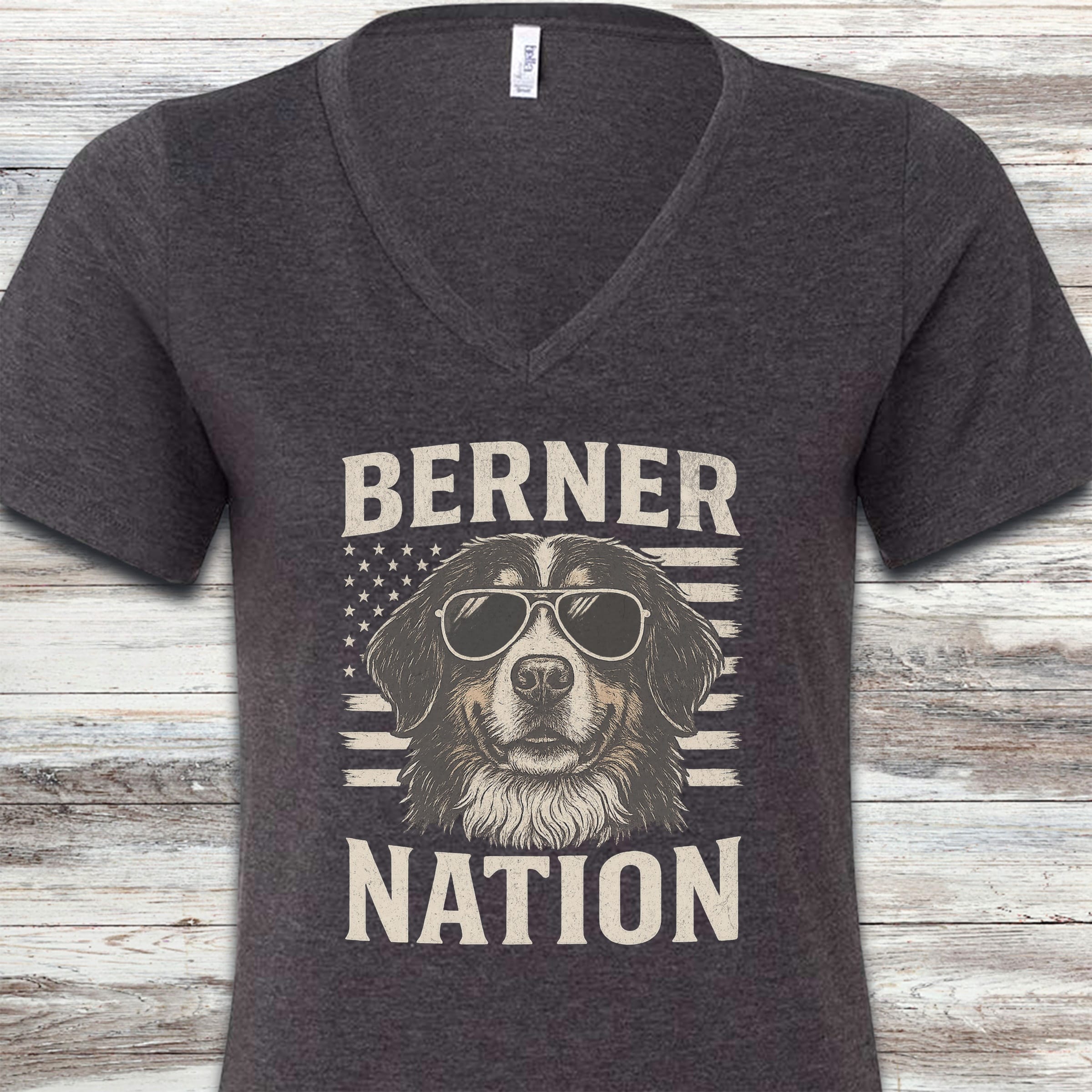 Bernese Mountain Dog Nation V-Neck Tee - Dark Grey Heather