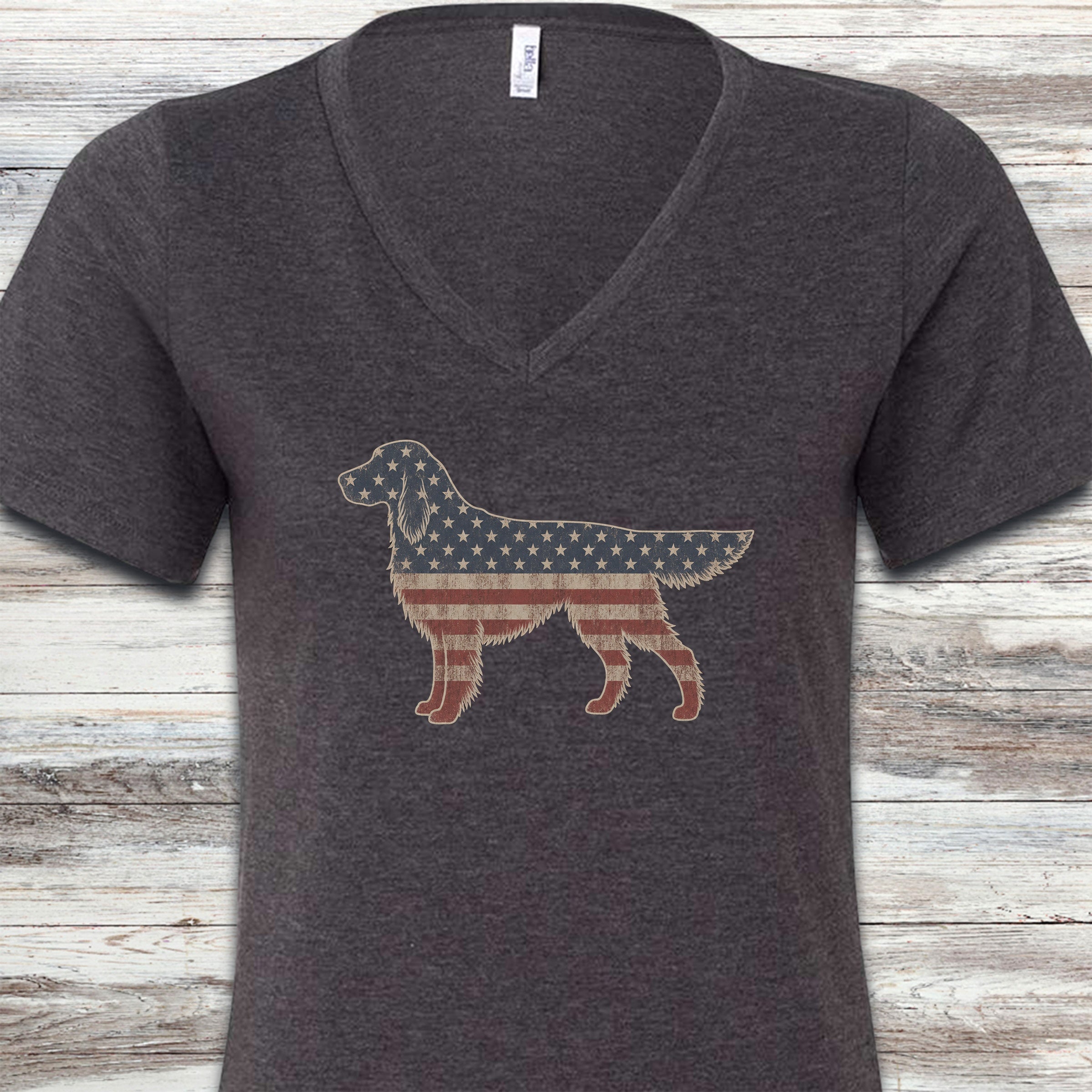 English Setter Vintage USA V-Neck Tee - Dark Grey Heather