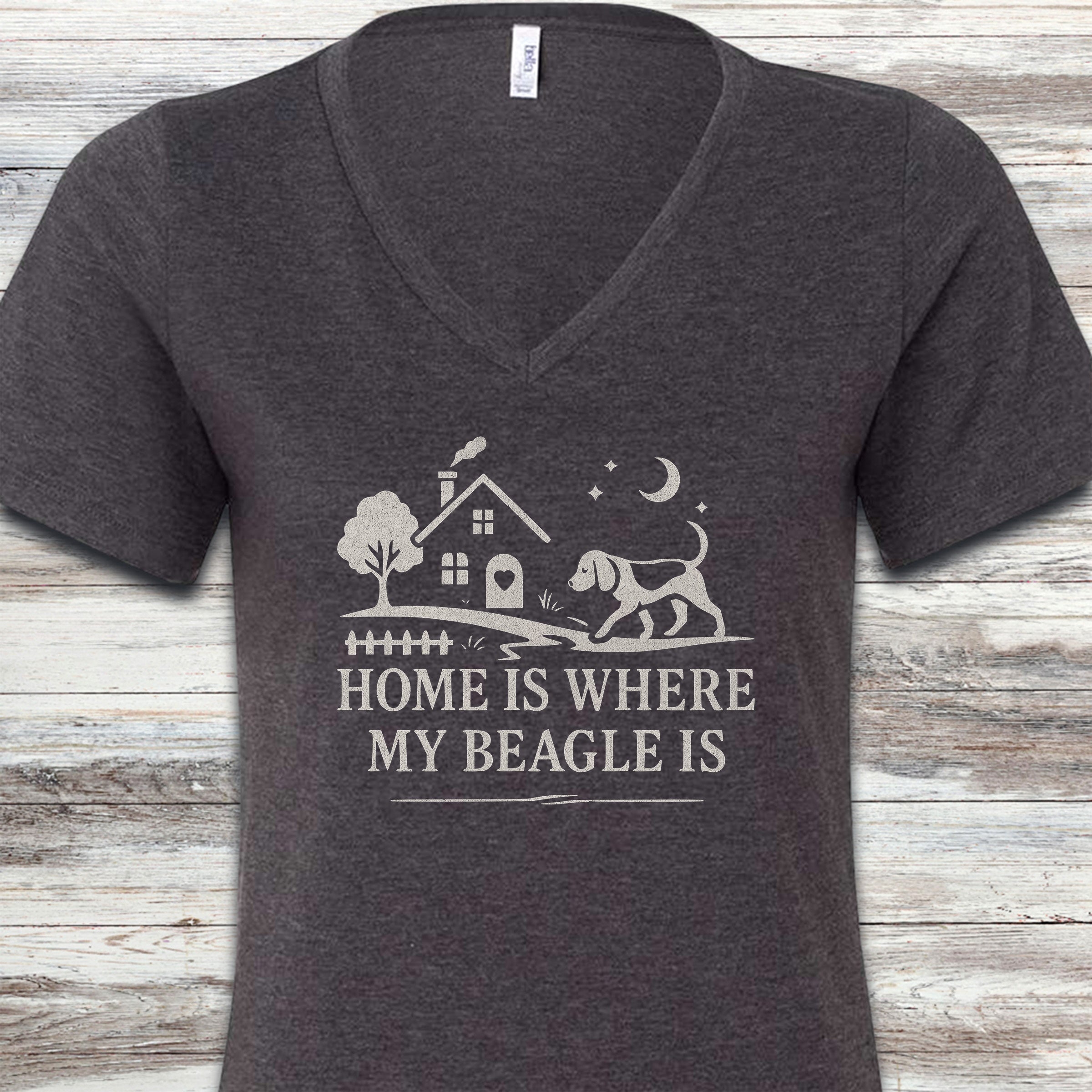 Beagle Home V-Neck Tee - Dark Grey Heather