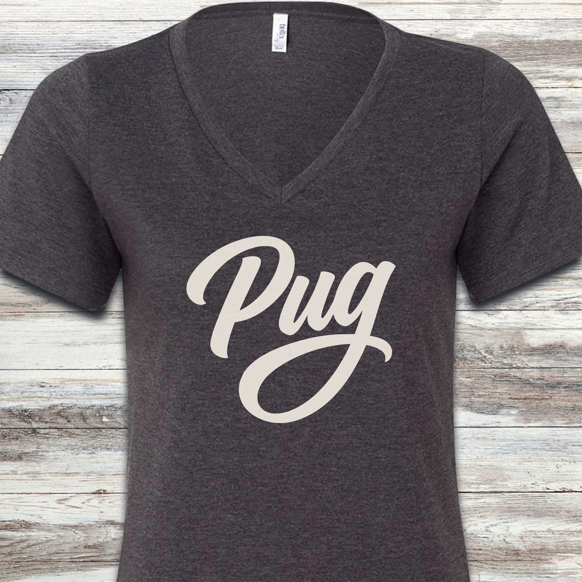 Pug Team V-Neck Tee - Dark Grey Heather