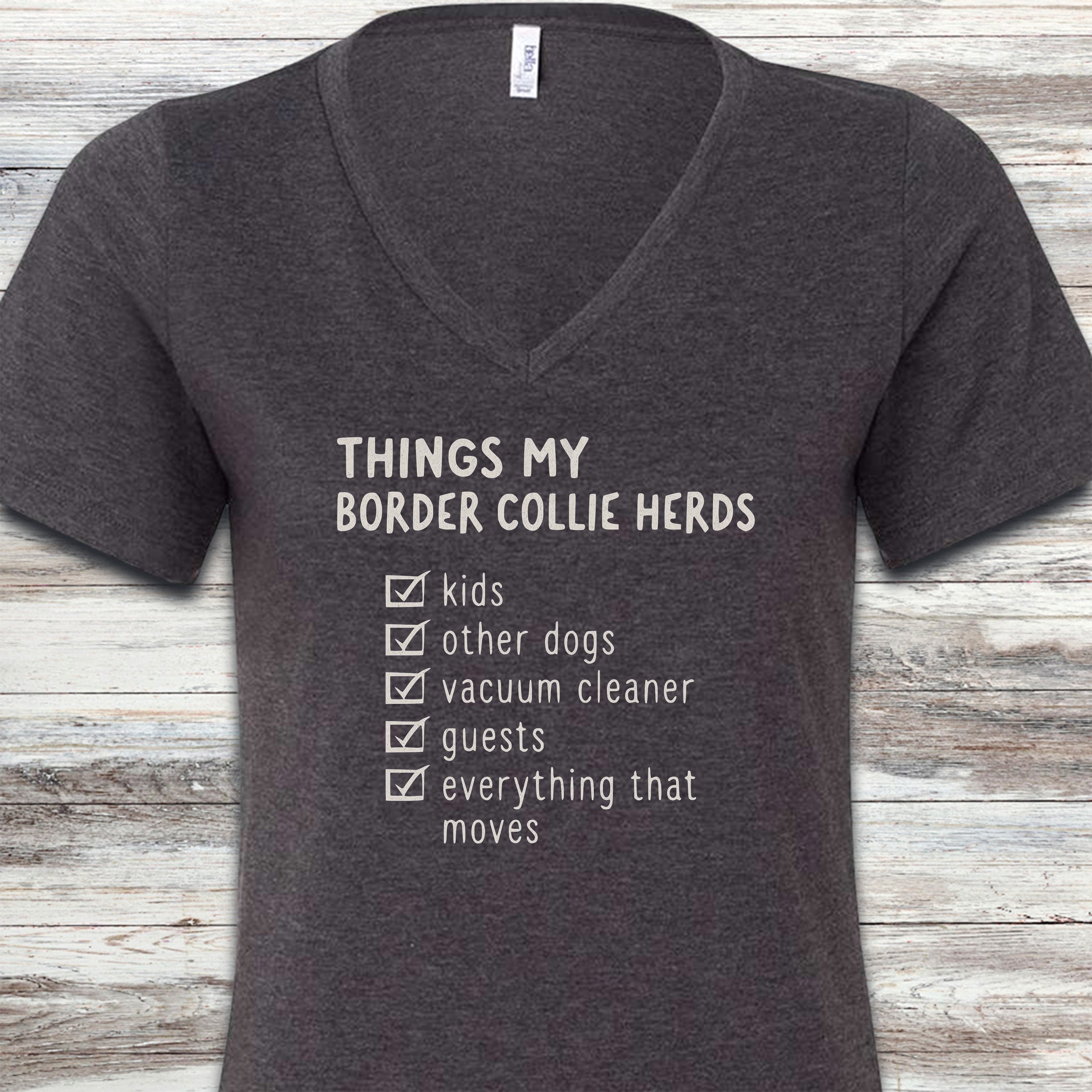 Border Collie Herding List V-Neck Tee - Dark Grey Heather