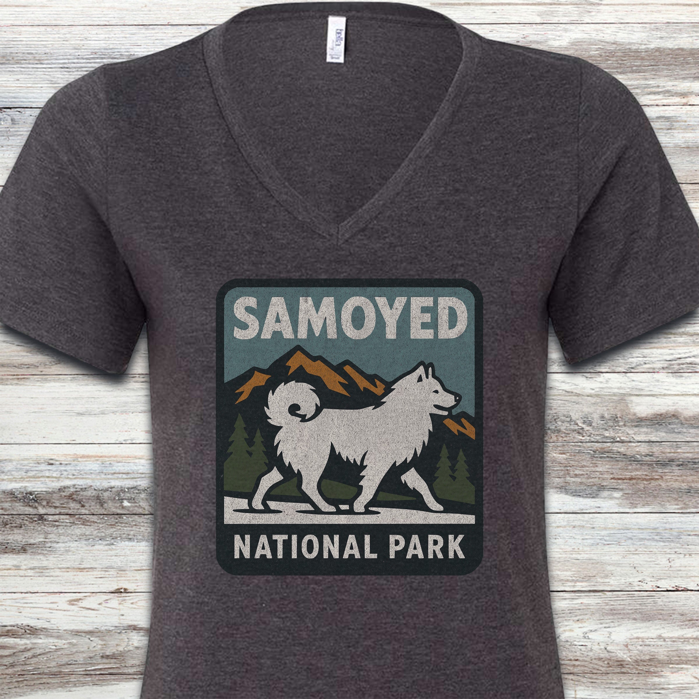 Samoyed National Park V-Neck Tee - Dark Grey Heather