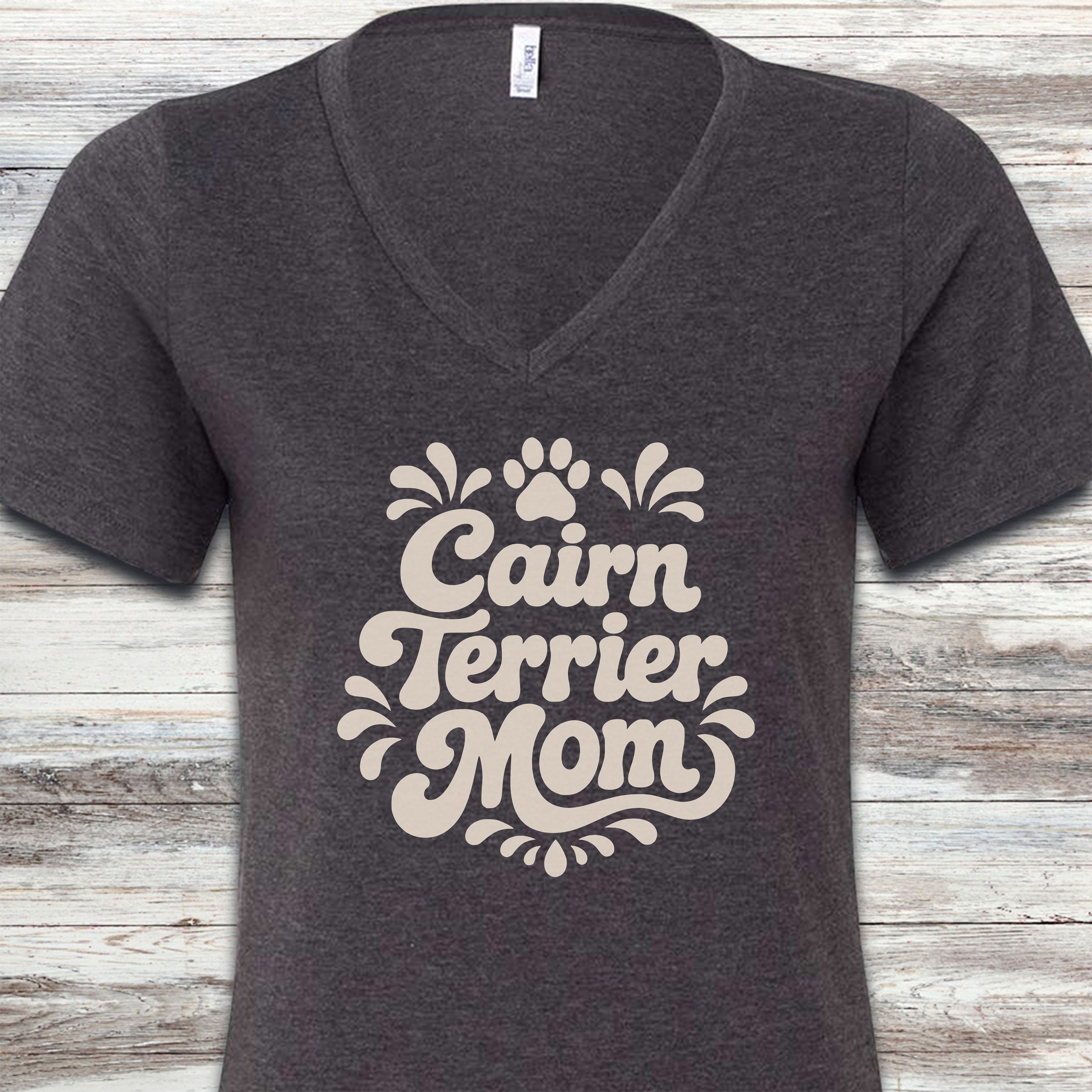 Cairn Terrier Groovy Mom V-Neck Tee - Dark Grey Heather