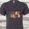 Treat Dealer Holiday Faux Patchwork V-Neck Tee - Dark Grey Heather