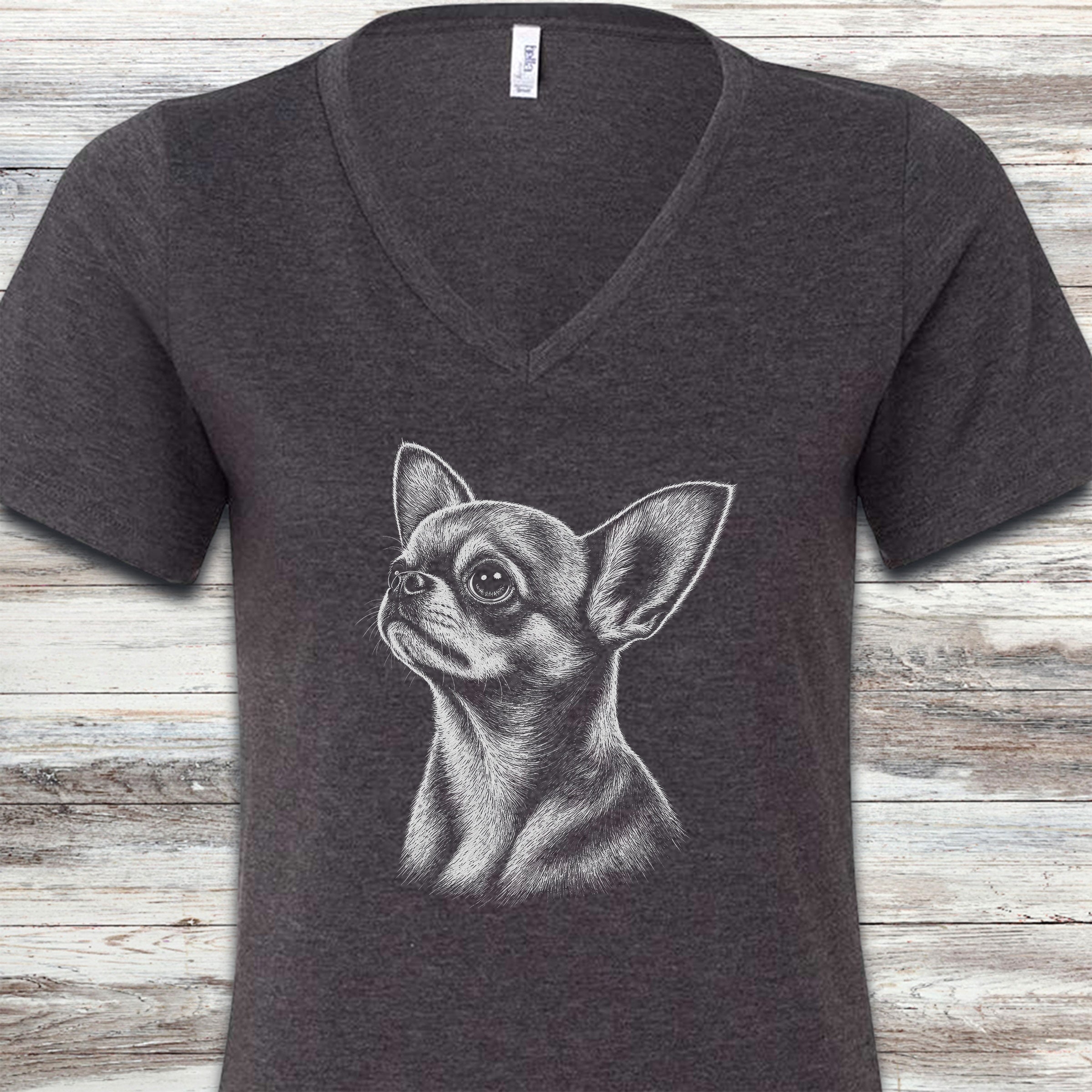 Chihuahua Loyalty V-Neck Tee - Dark Grey Heather
