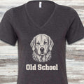 Golden Retriever Old School V-Neck Tee - Dark Grey Heather