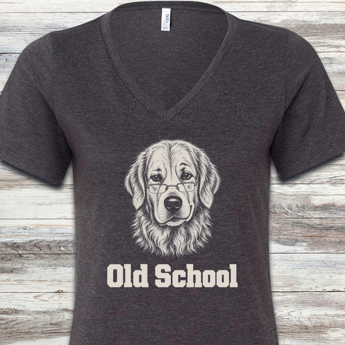 Golden Retriever Old School V-Neck Tee - Dark Grey Heather