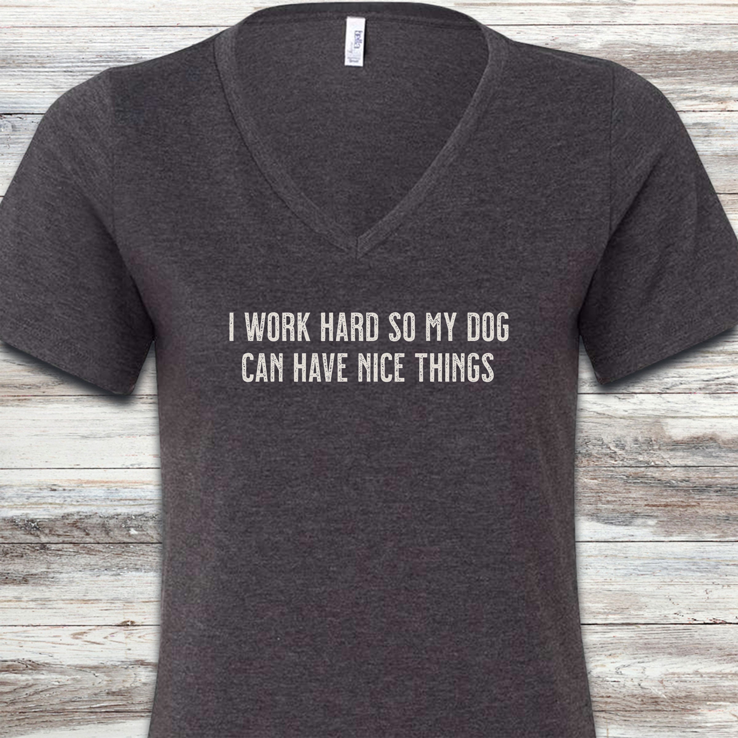 I Work Hard V-Neck Tee - Dark Grey Heather