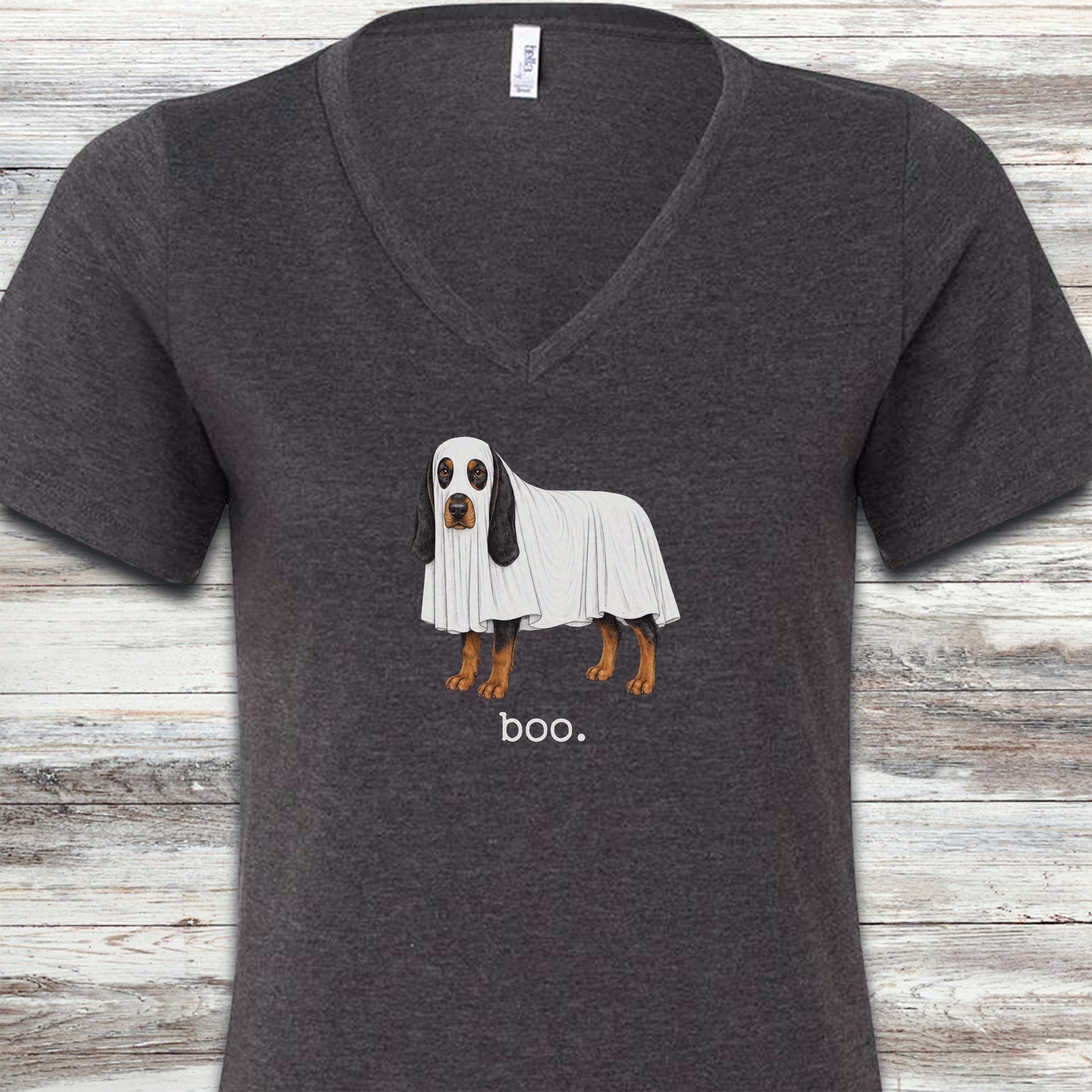 Black and Tan Coonhound Boo V-Neck Tee - Dark Grey Heather