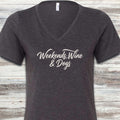 Weekends Wine Dogs V-Neck Tee - Dark Grey Heather