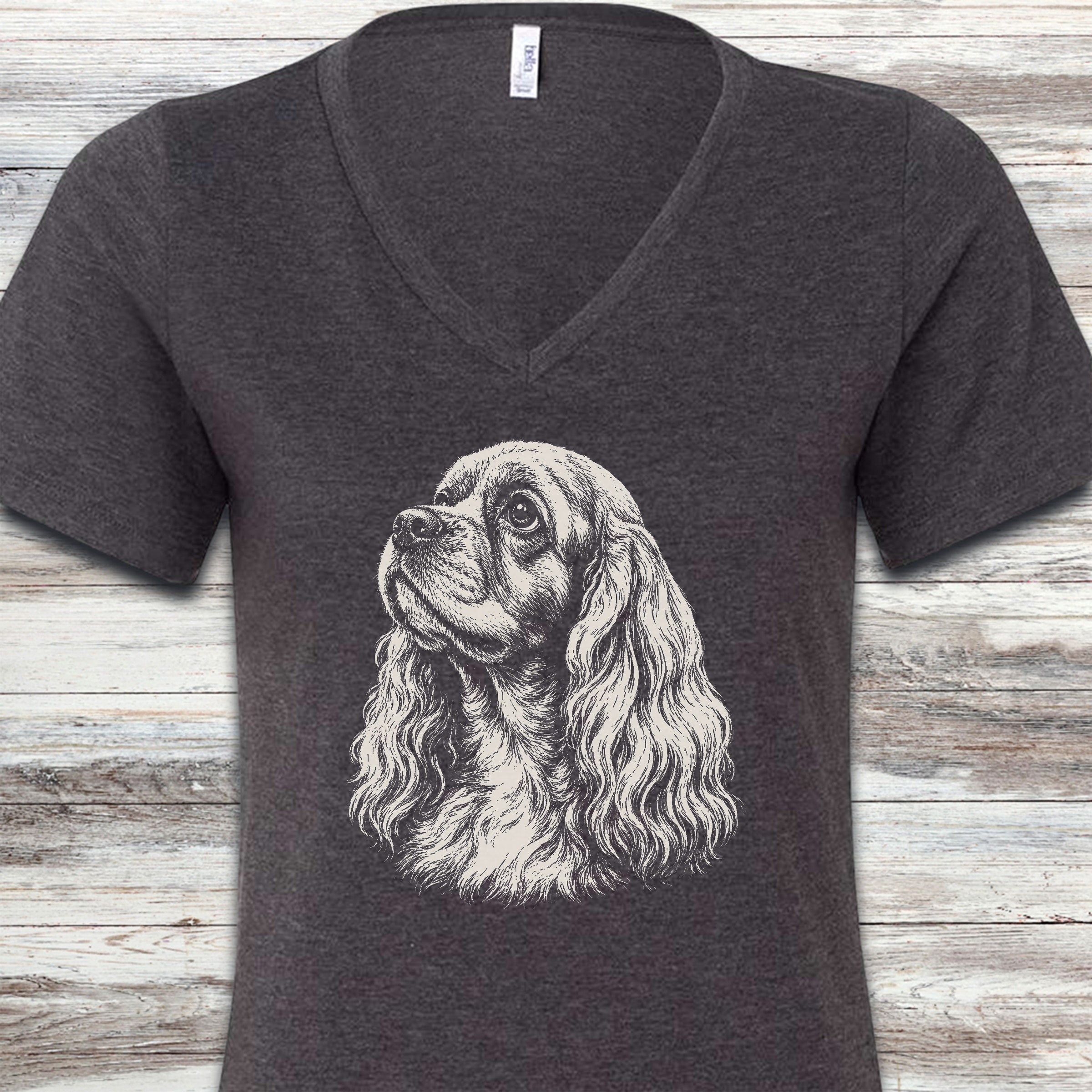 Cocker Spaniel Loyalty V-Neck Tee - Dark Grey Heather