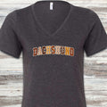Dachshund Fall Faux Patchwork V-Neck Tee - Dark Grey Heather