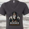 Bernese Mountain Dog Adventure Crew V-Neck Tee - Dark Grey Heather
