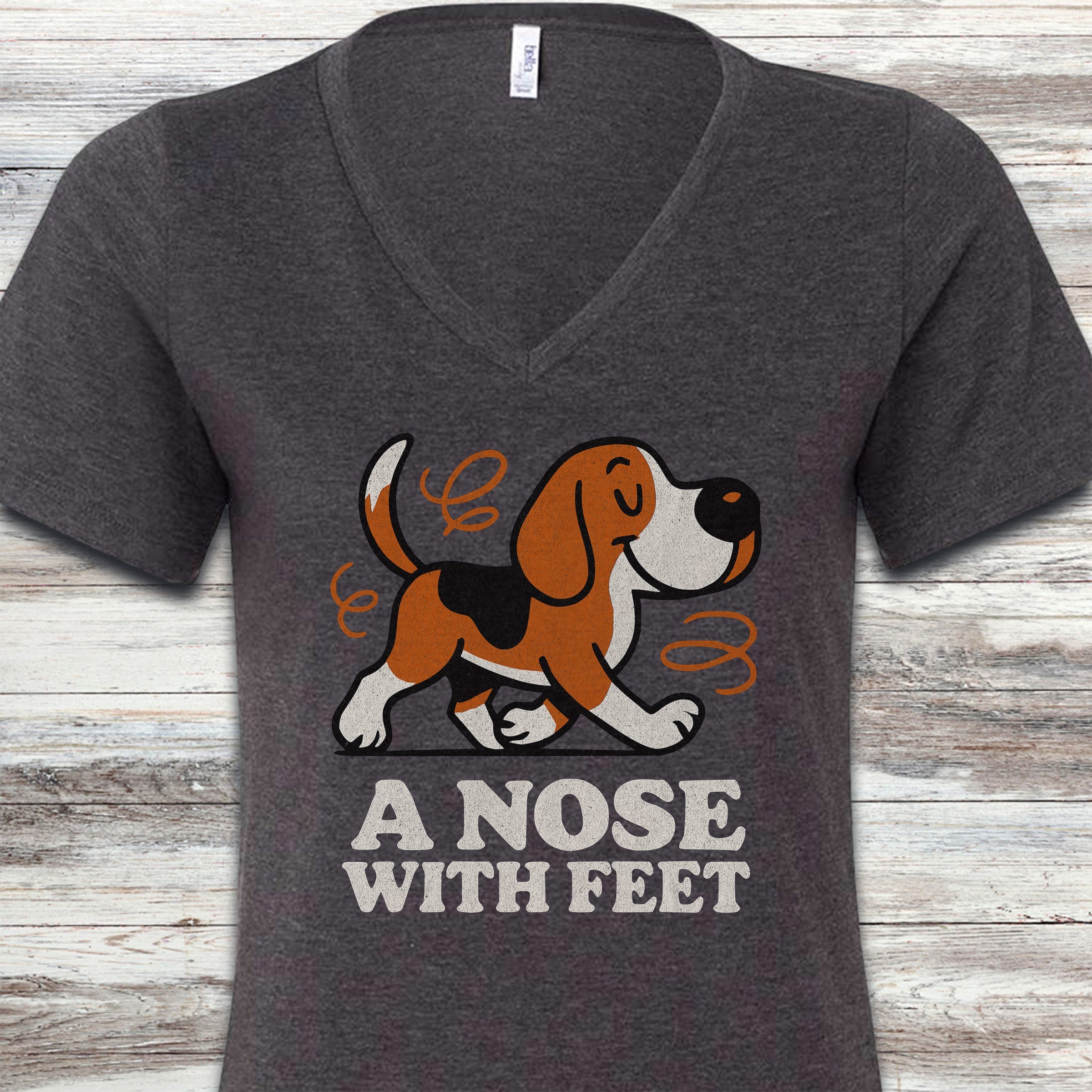 Beagle Nose V-Neck Tee - Dark Grey Heather