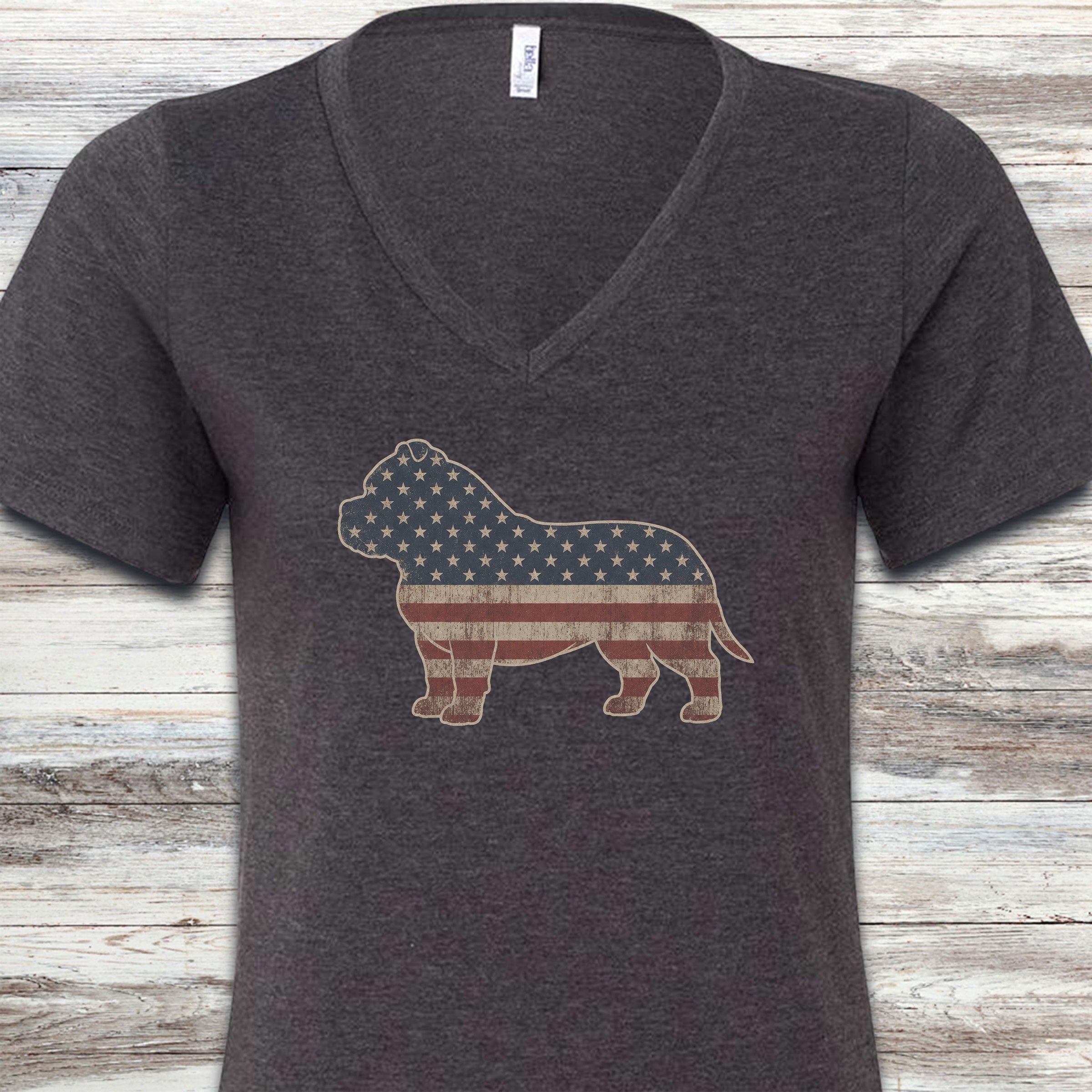 American Bully Vintage USA V-Neck Tee - Dark Grey Heather