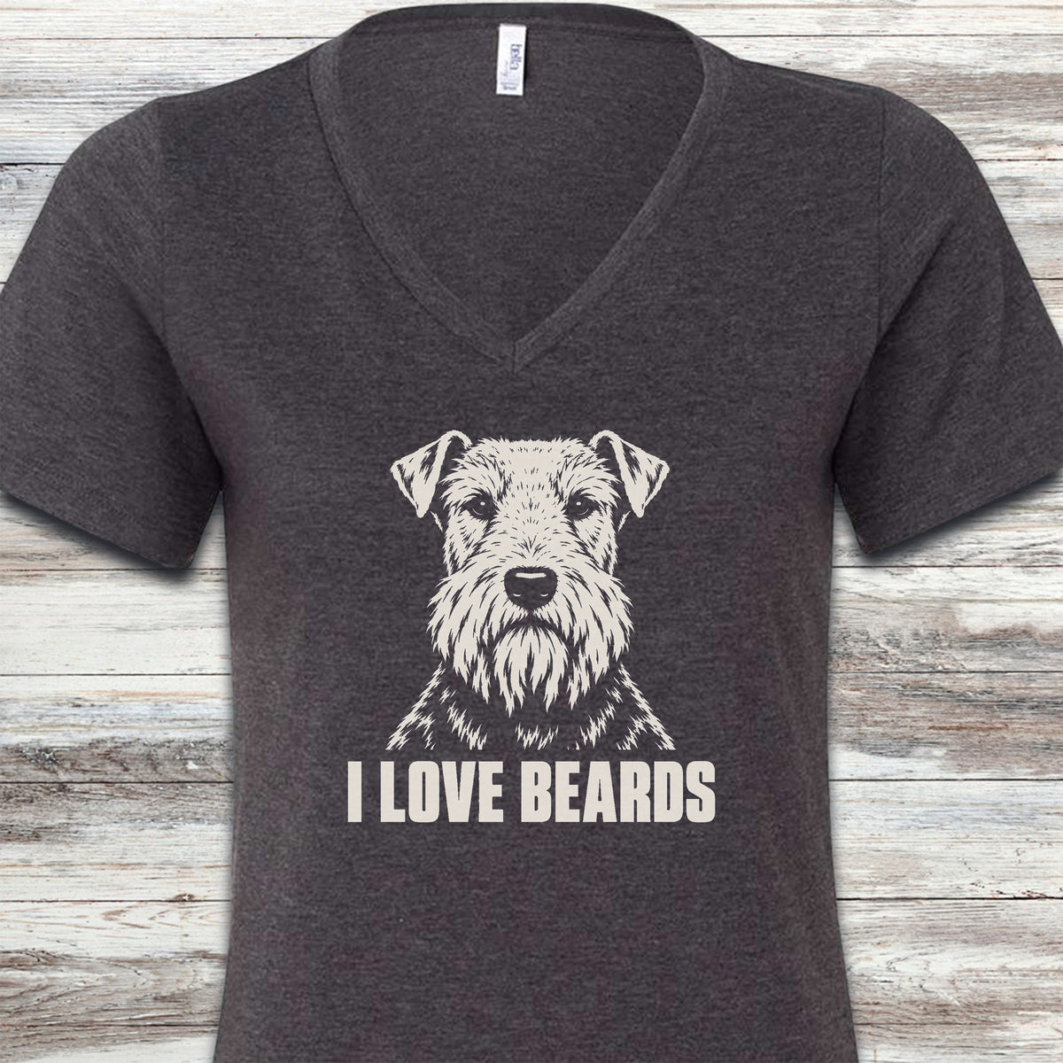 Welsh Terrier I Love Beards V-Neck Tee - Dark Grey Heather