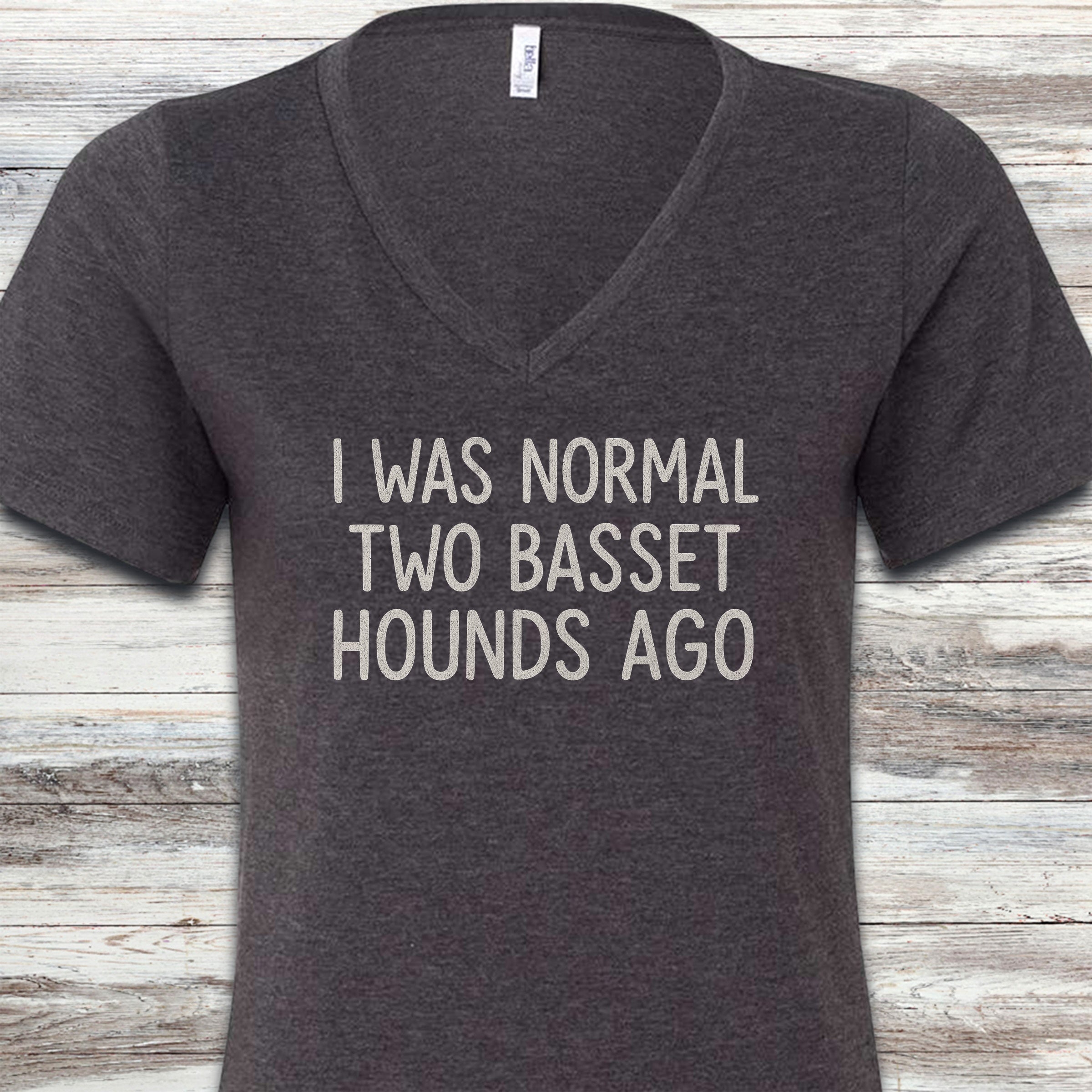 Basset Hound Normal V-Neck Tee - Dark Grey Heather