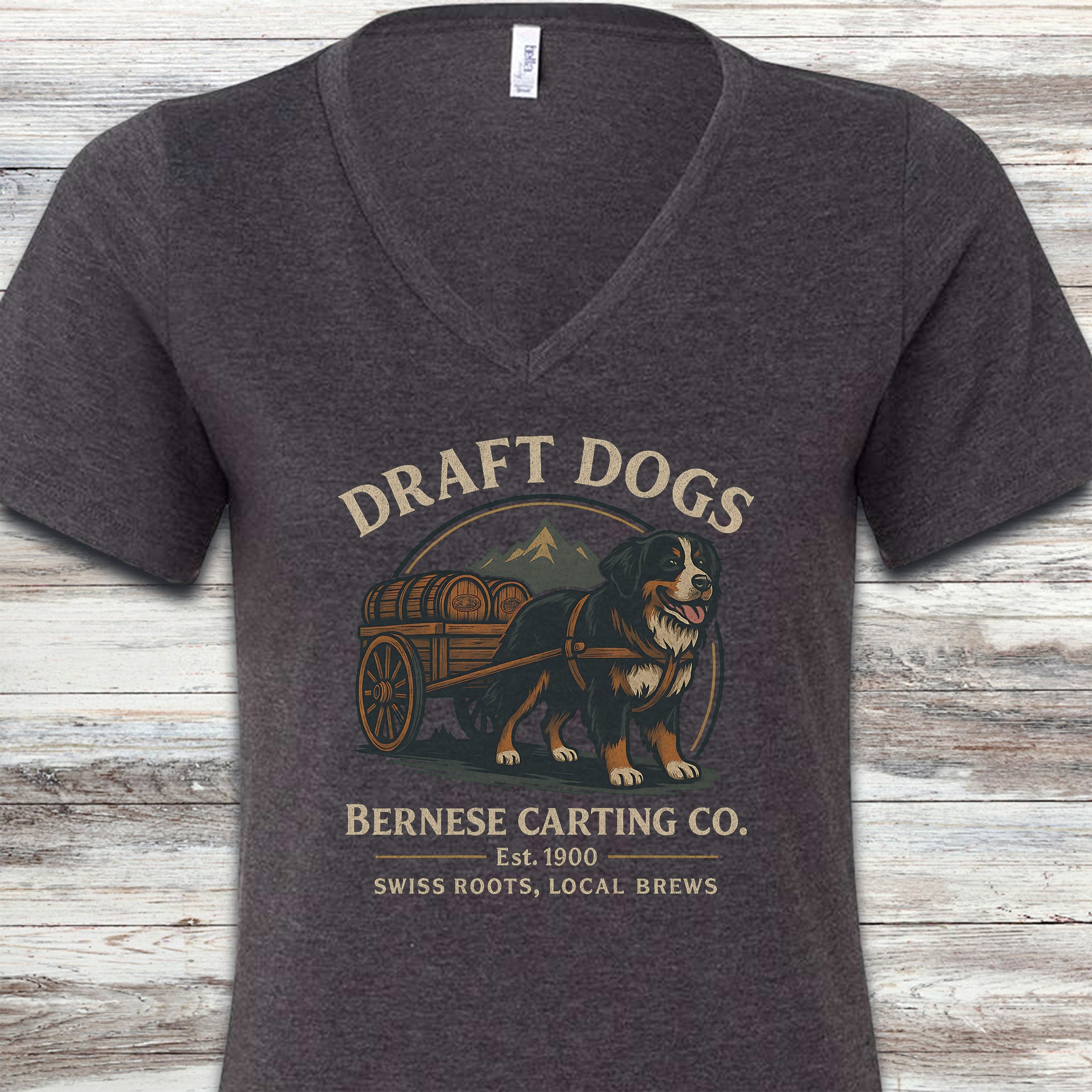 Bernese Mountain Dog Draft Dogs V-Neck Tee - Dark Grey Heather