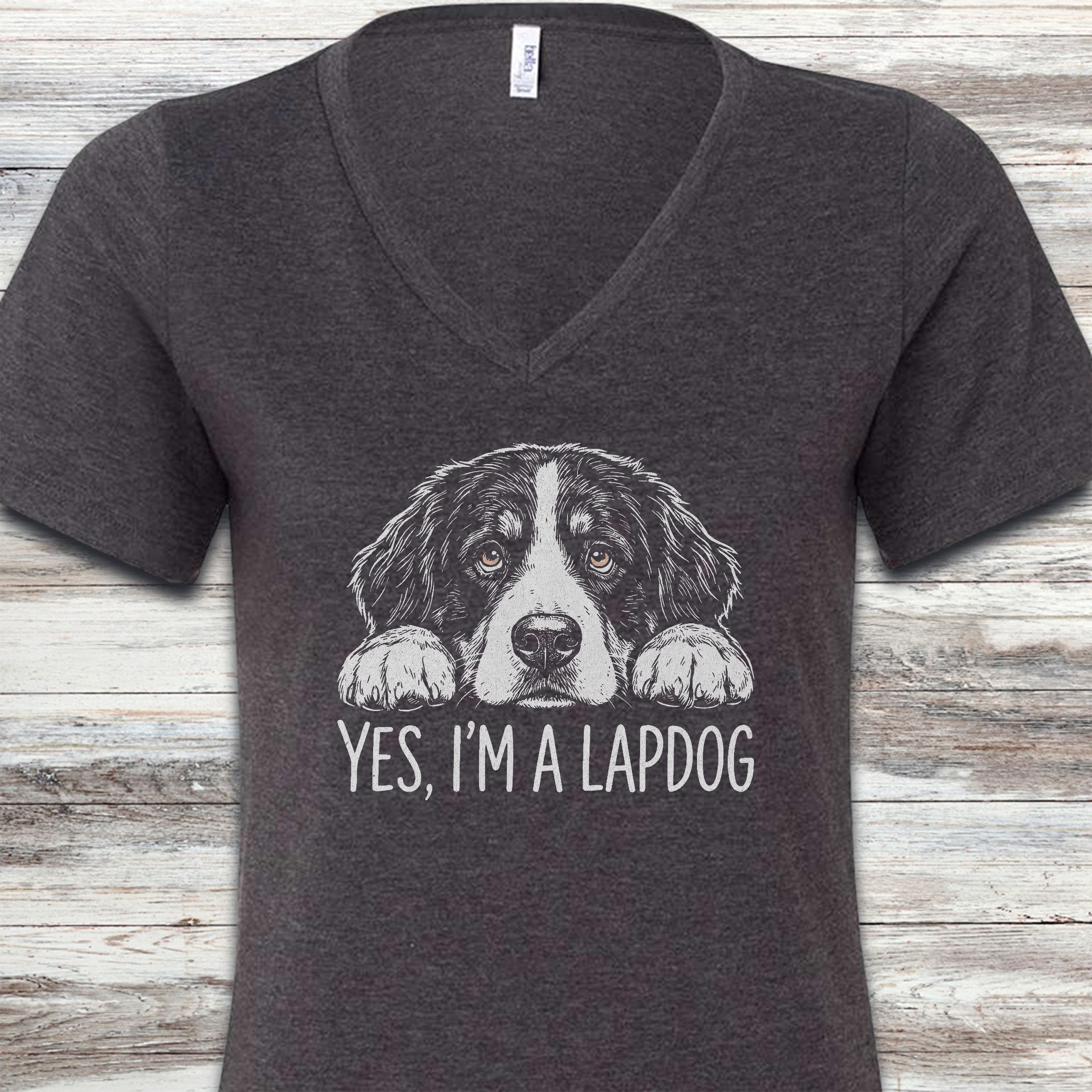 Bernese Mountain Dog Lapdog V-Neck Tee - Dark Grey Heather