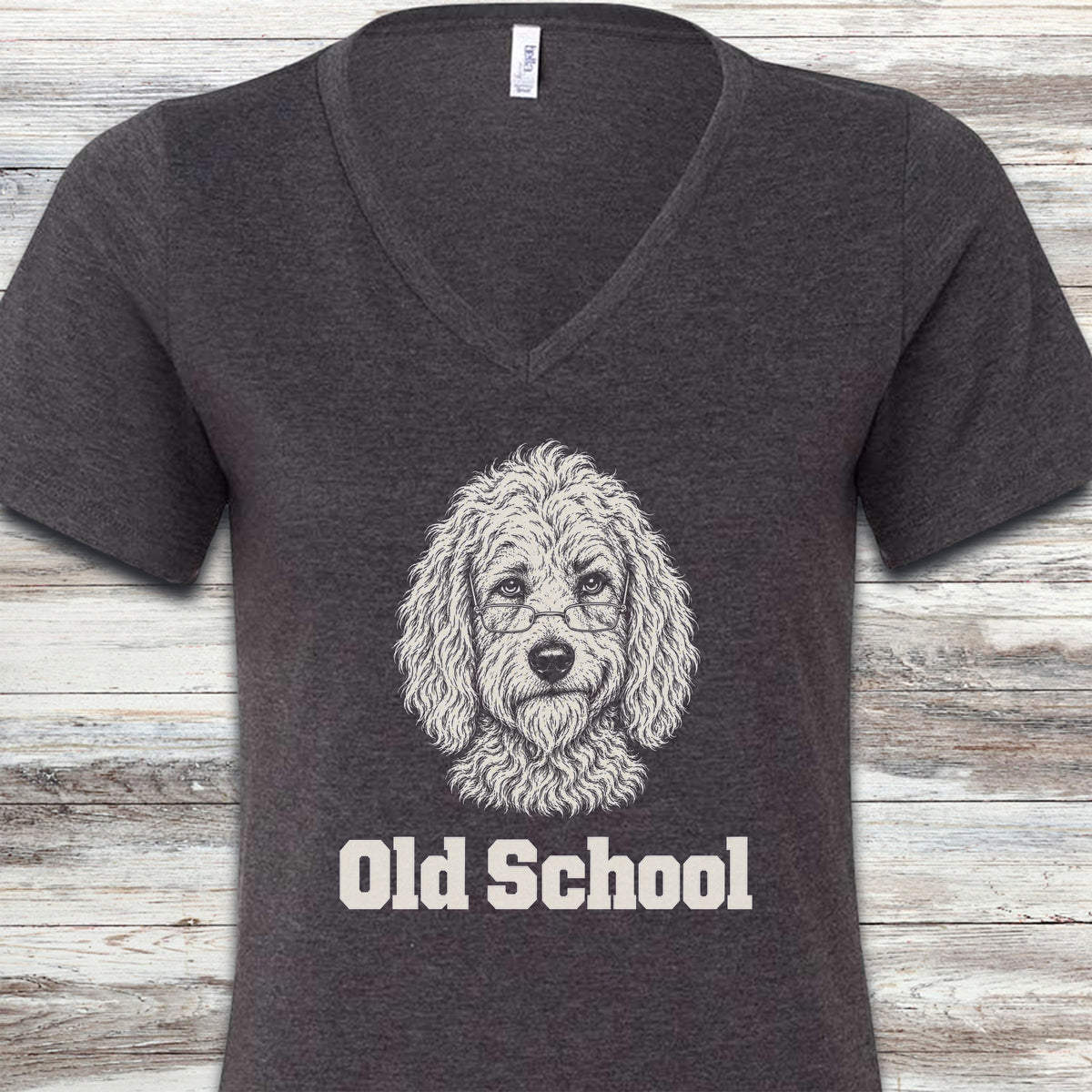 Goldendoodle Old School V-Neck Tee - Dark Grey Heather