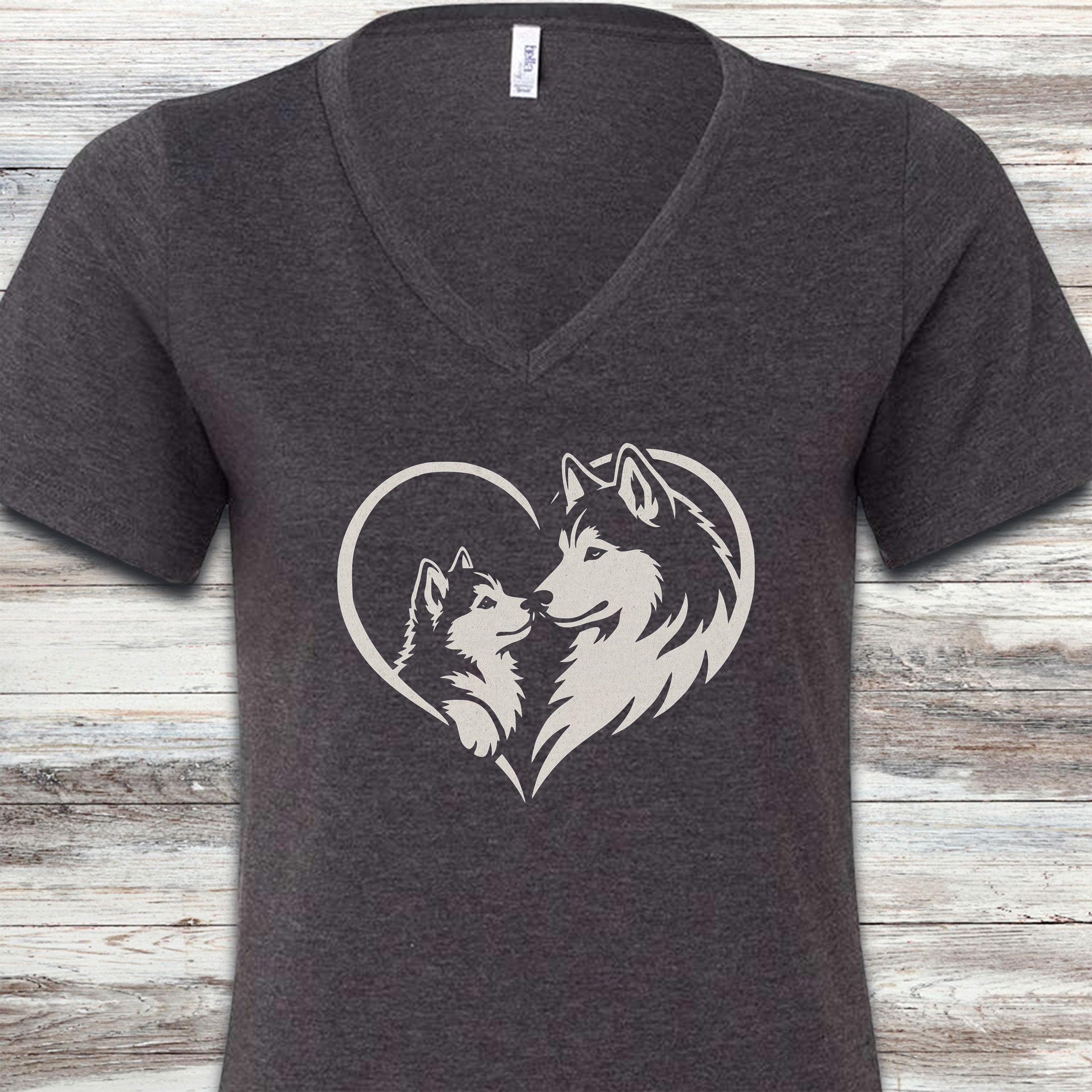 Husky Heart Bond V-Neck Tee - Dark Grey Heather