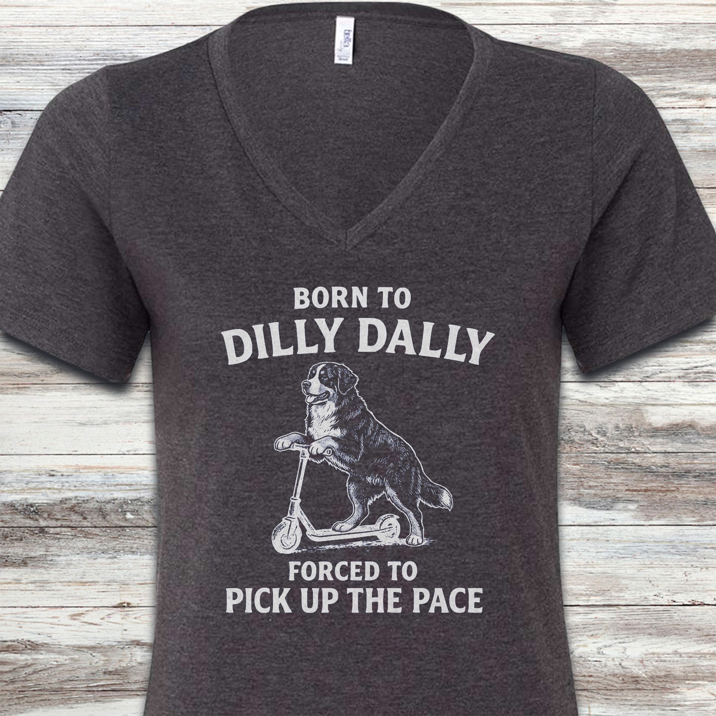 Bernese Mountain Dog Dilly Dally V-Neck Tee - Dark Grey Heather