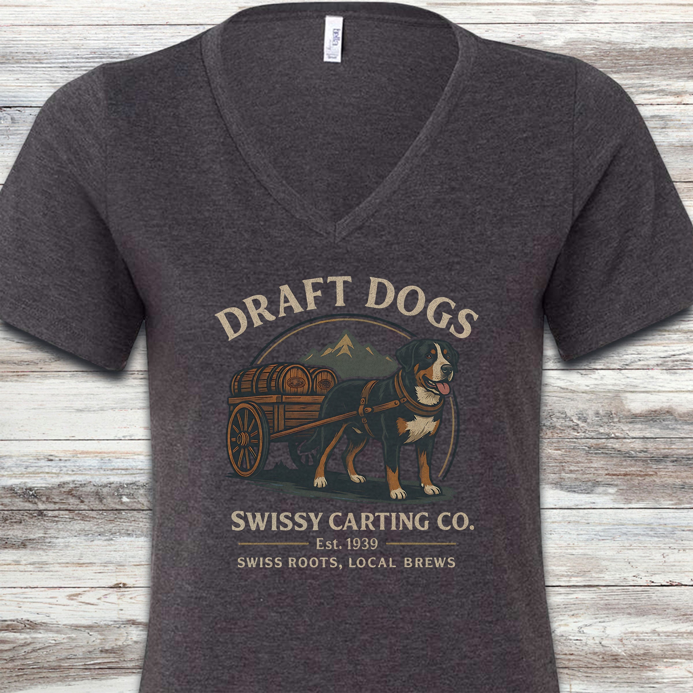 Swiss Mountain Dog Draft Dogs V-Neck Tee - Dark Grey Heather