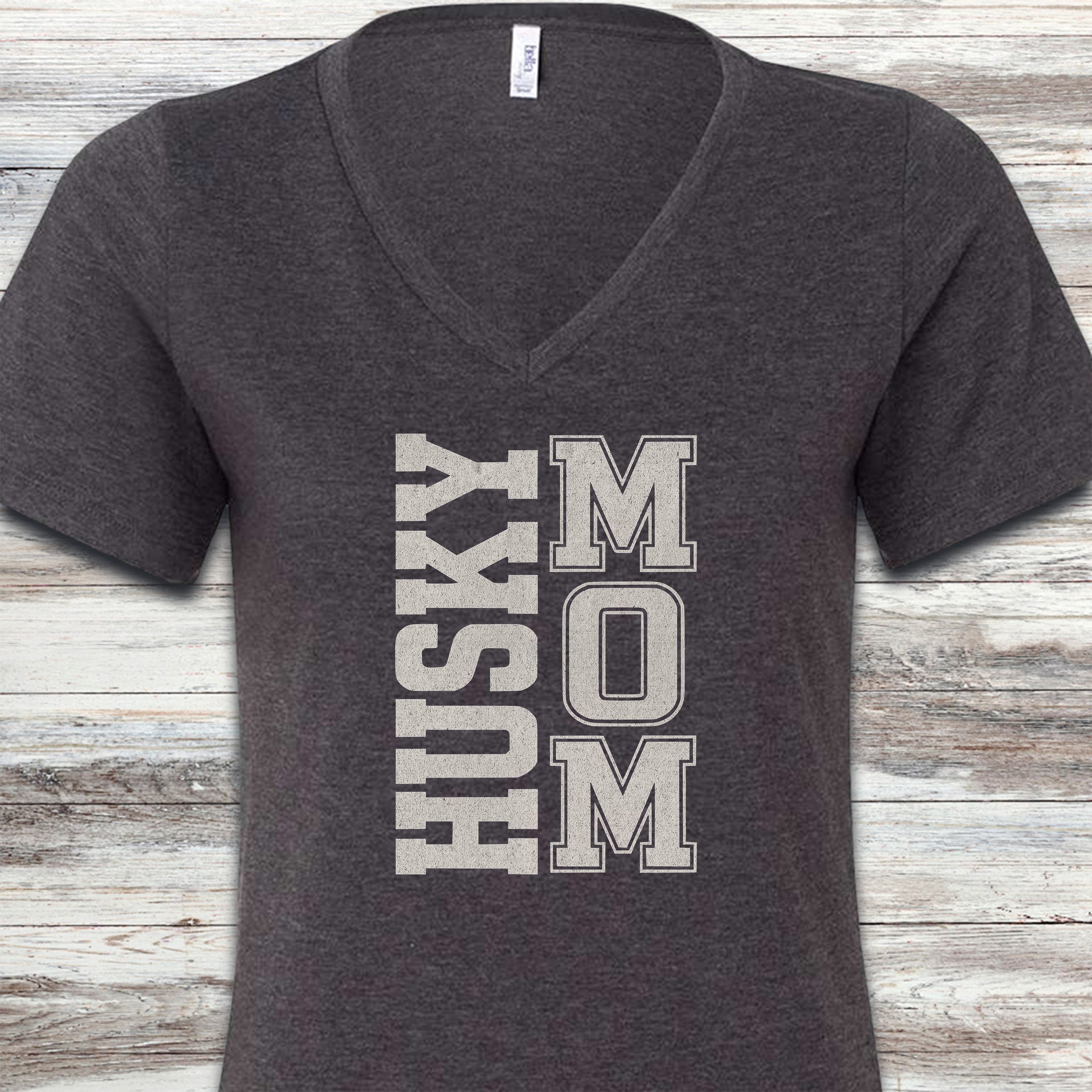 Husky Mom V-Neck Tee - Dark Grey Heather