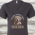 Golden Retriever Therapy V-Neck Tee - Dark Grey Heather