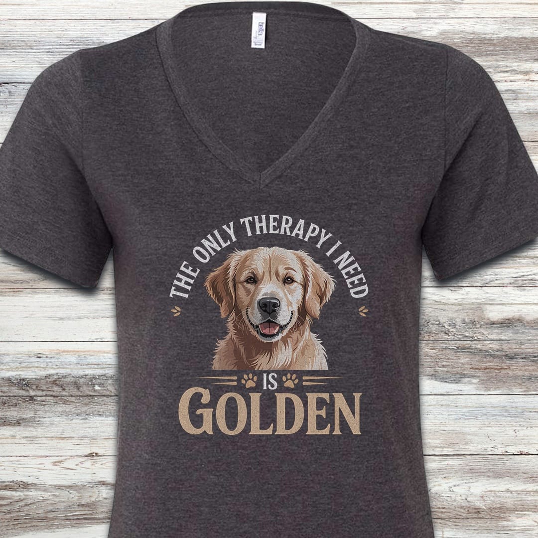 Golden Retriever Therapy V-Neck Tee - Dark Grey Heather