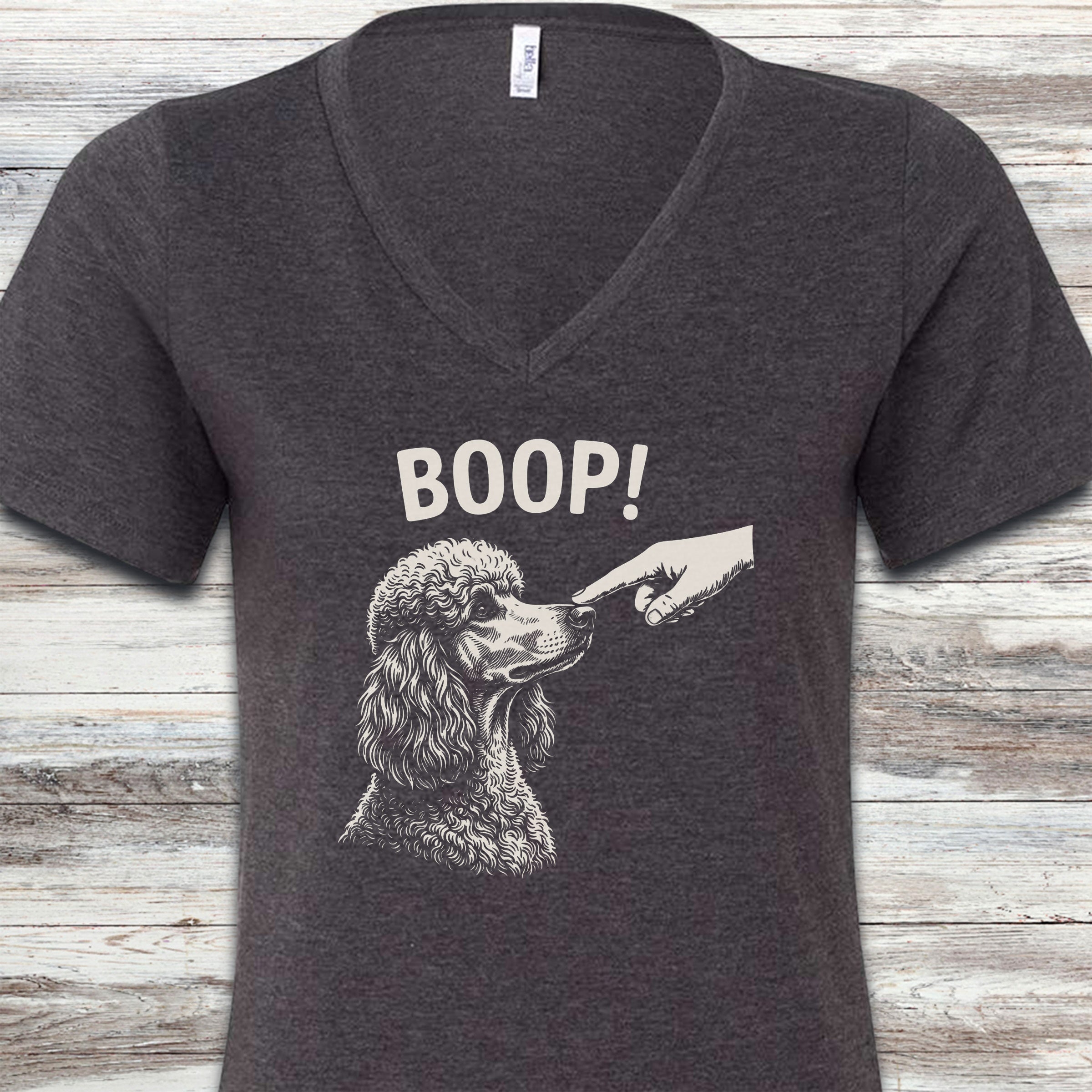Poodle Boop! V-Neck Tee - Dark Grey Heather