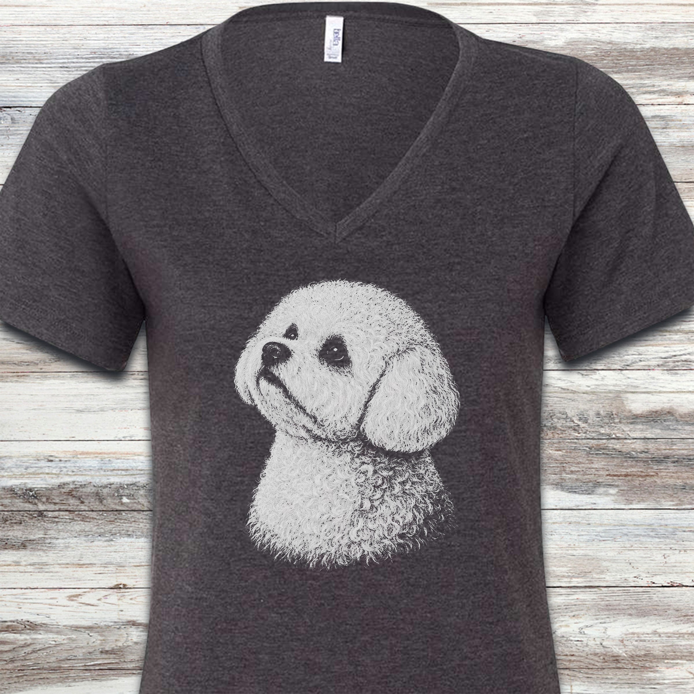 Bichon Frise Loyalty V-Neck Tee - Dark Grey Heather