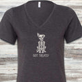 Skelly Dog Got Treats V-Neck Tee - Dark Grey Heather