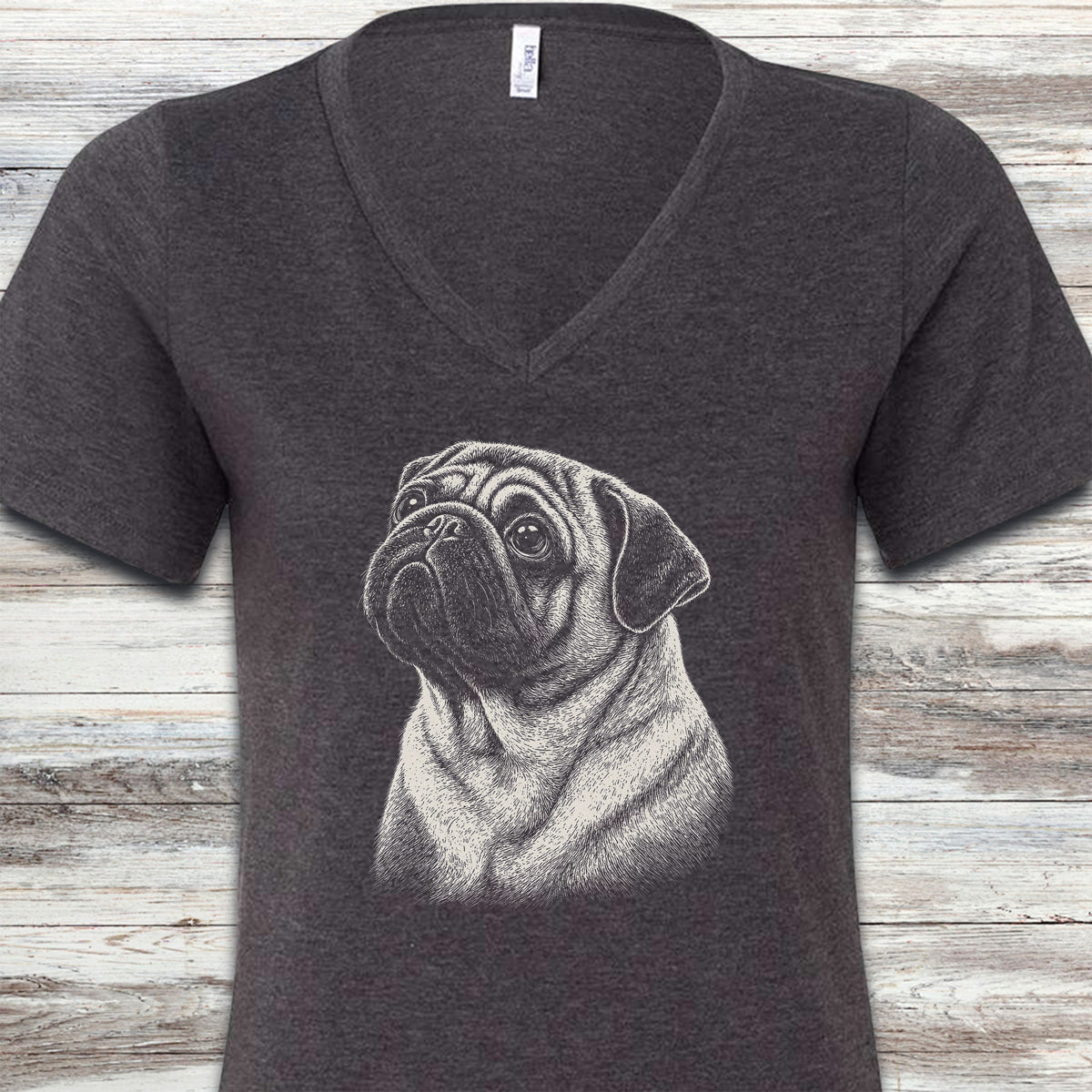 Pug Loyalty V-Neck Tee - Dark Grey Heather