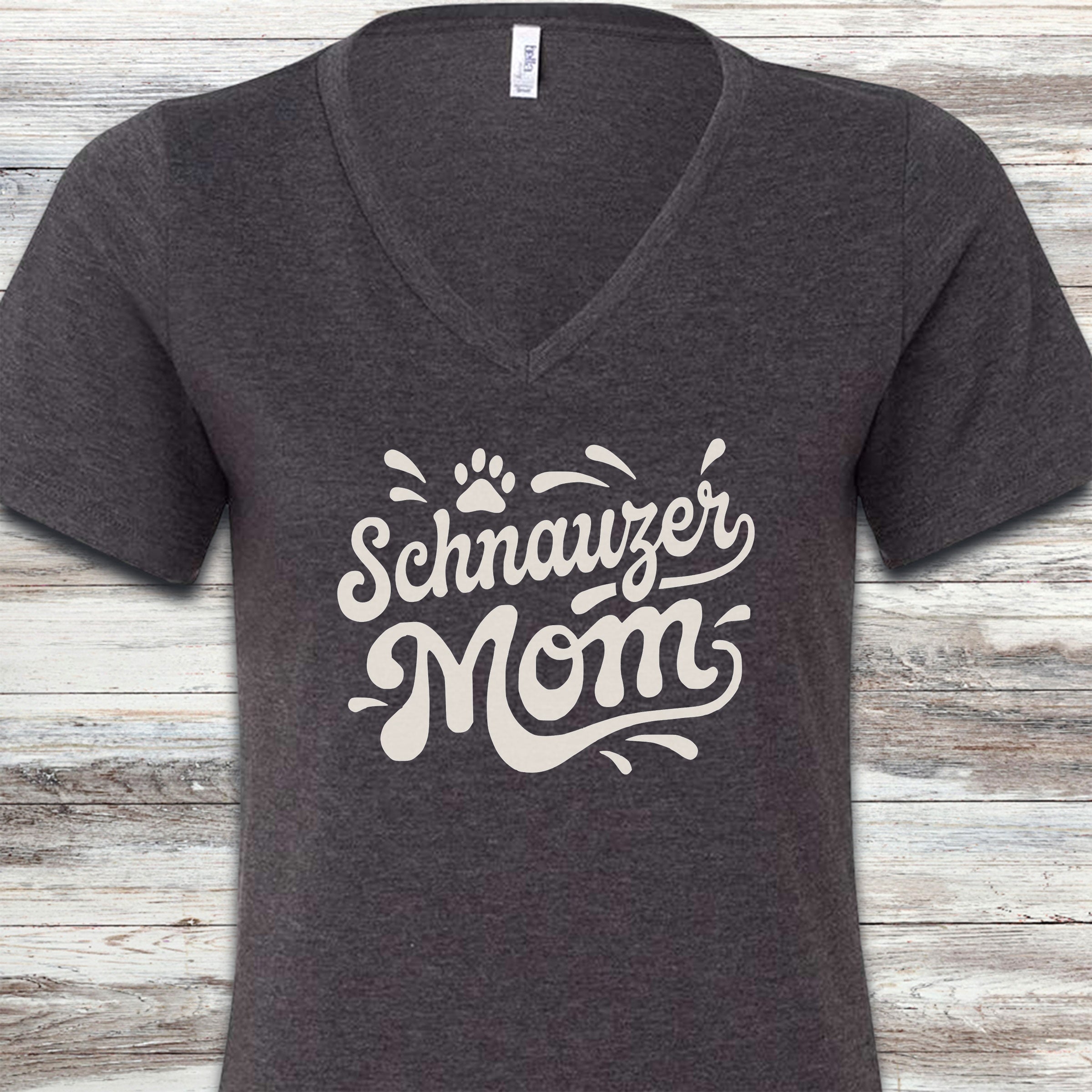 Schnauzer Groovy Mom V-Neck Tee - Dark Grey Heather