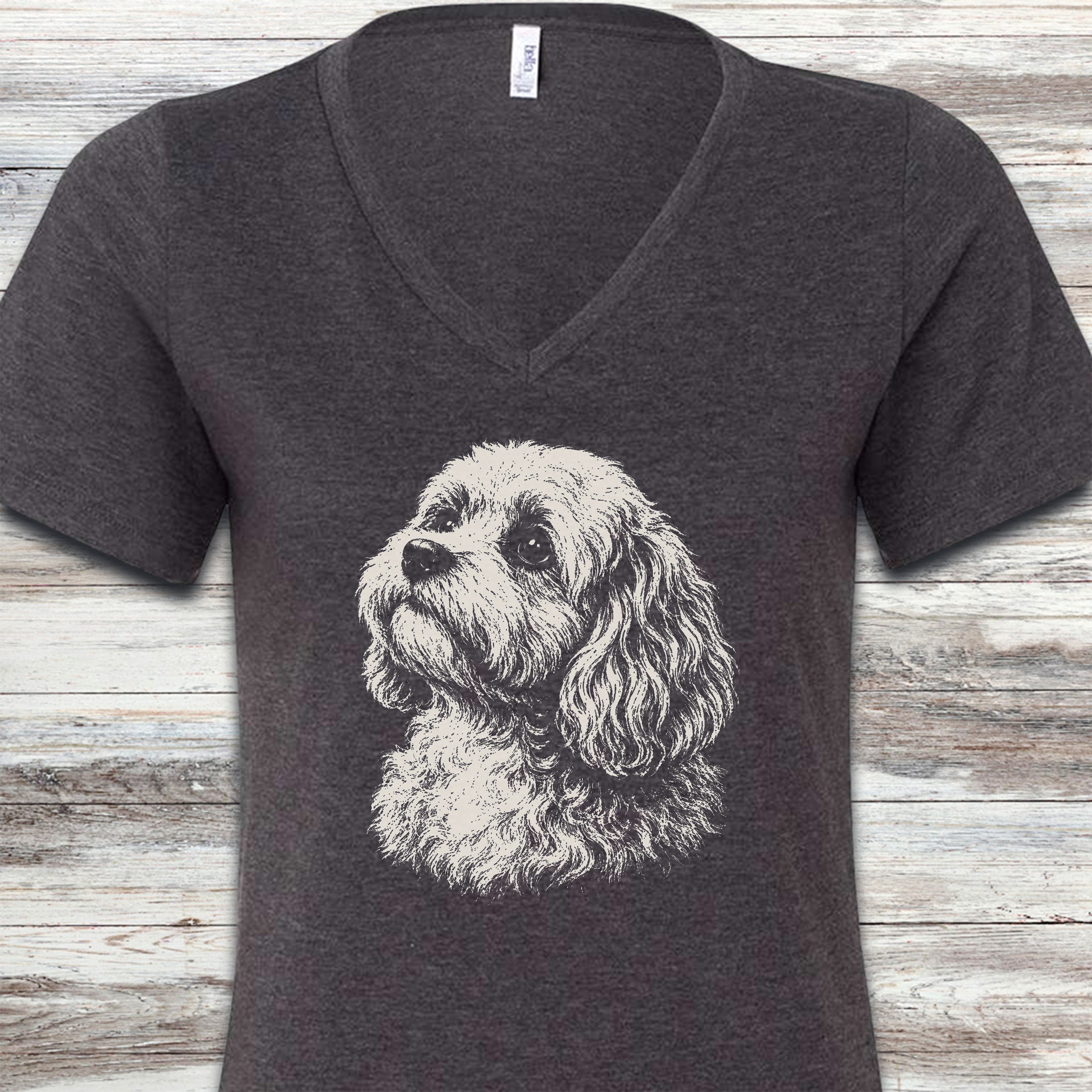 Cavapoo Loyalty V-Neck Tee - Dark Grey Heather