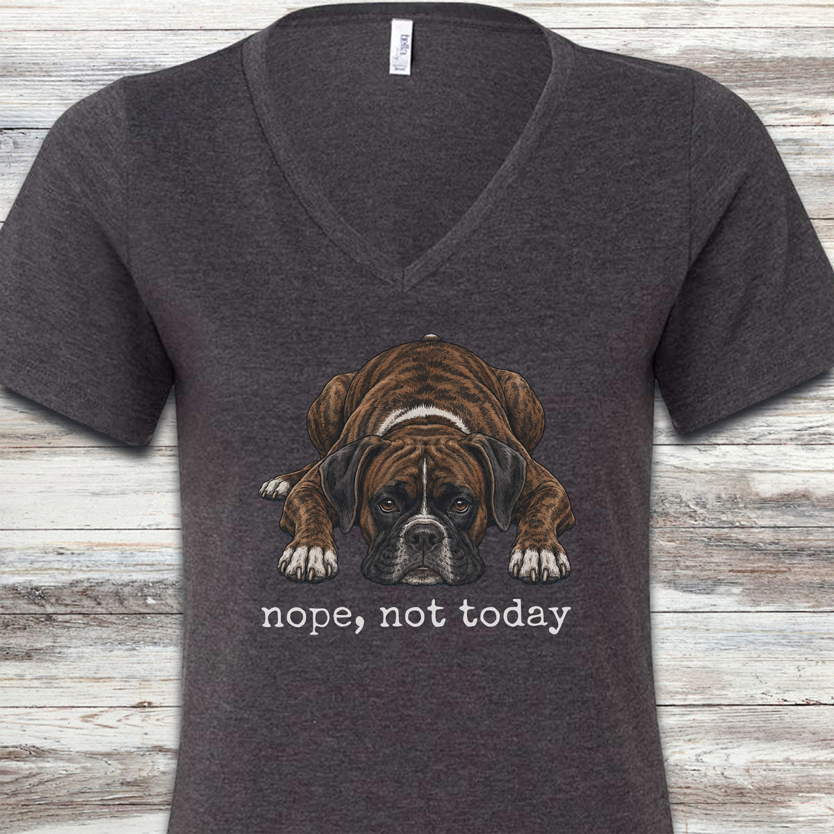 Boxer Brindle Nope V-Neck Tee - Dark Grey Heather