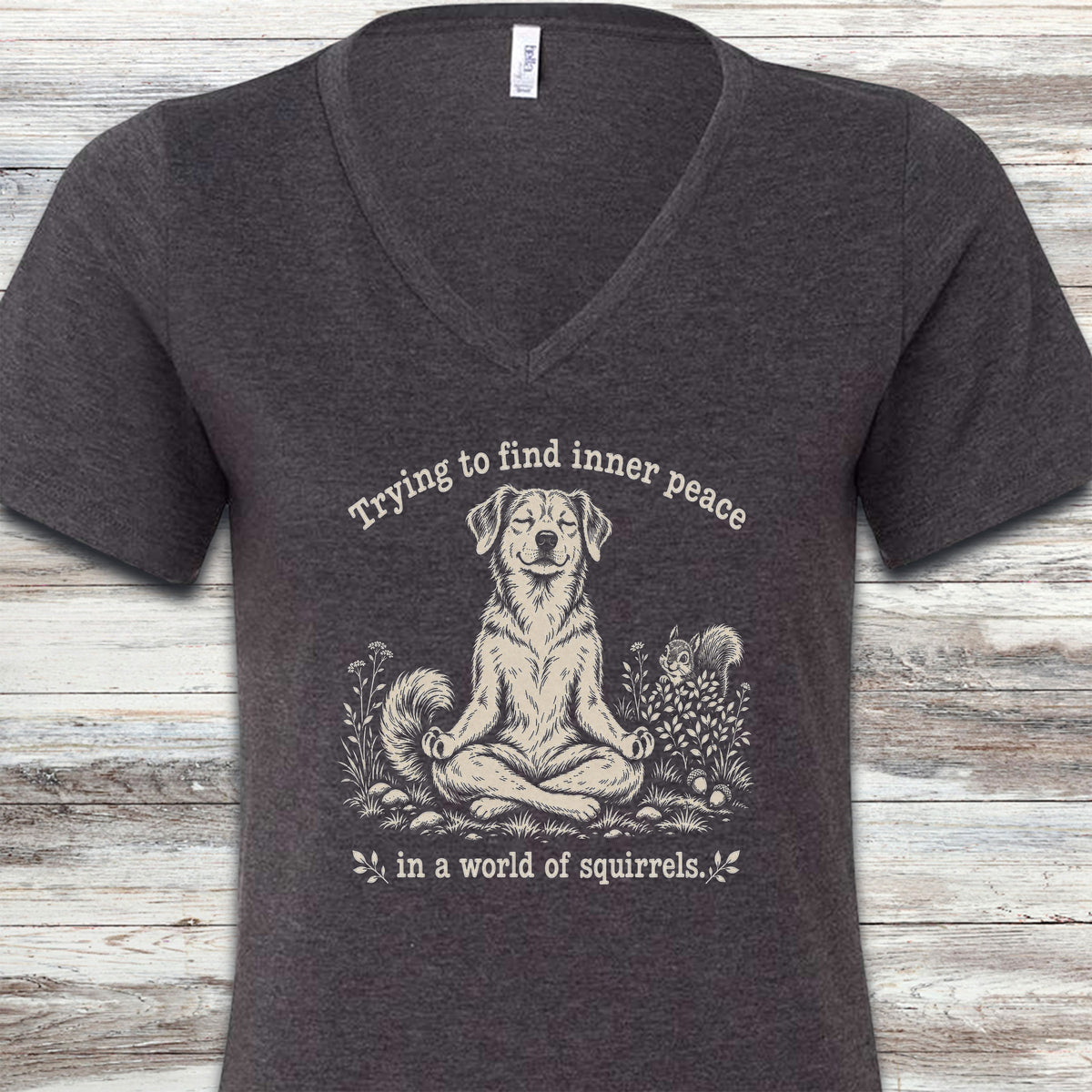 Inner Peace World of Squirrels V-Neck Tee - Dark Grey Heather