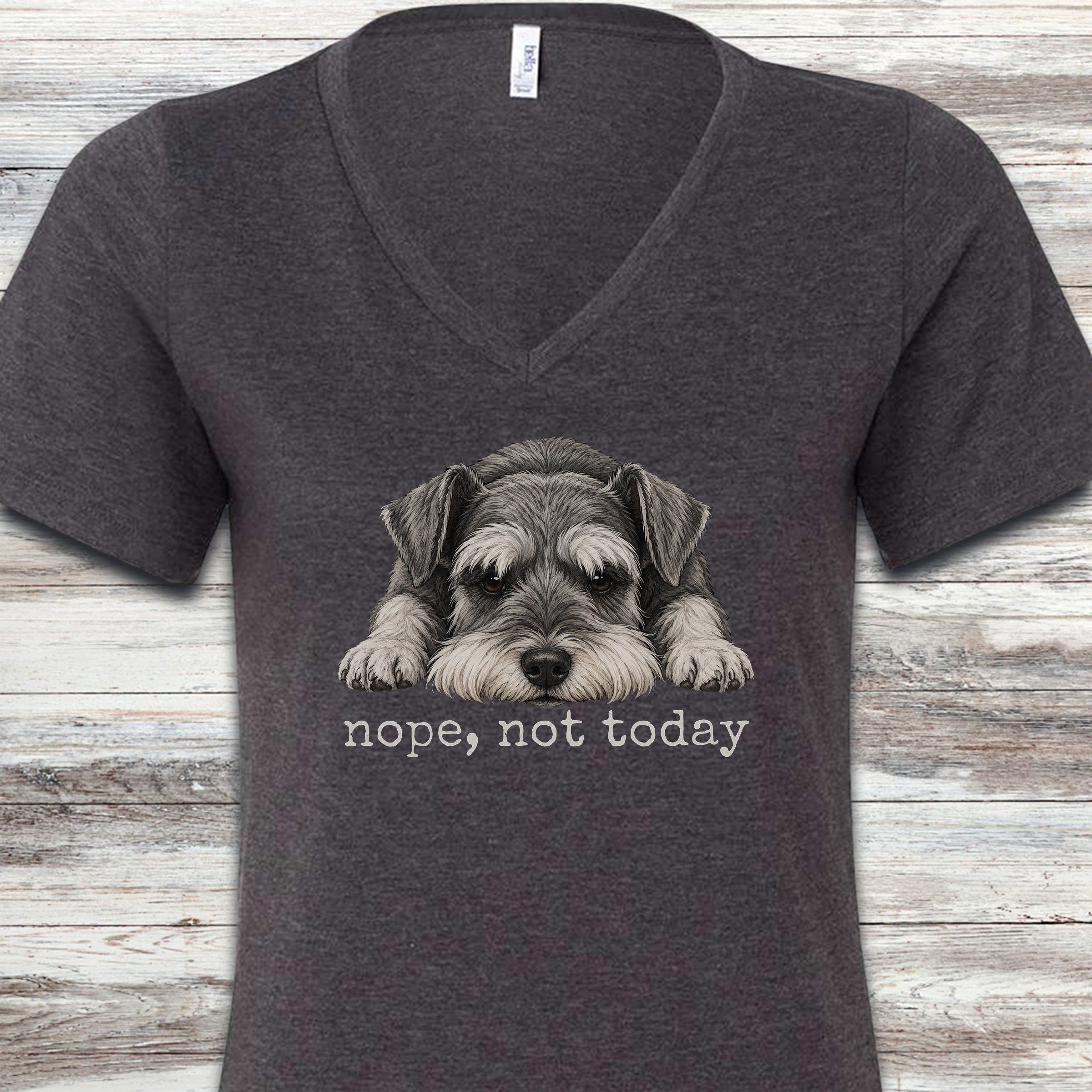 Schnauzer Nope V-Neck Tee - Dark Grey Heather