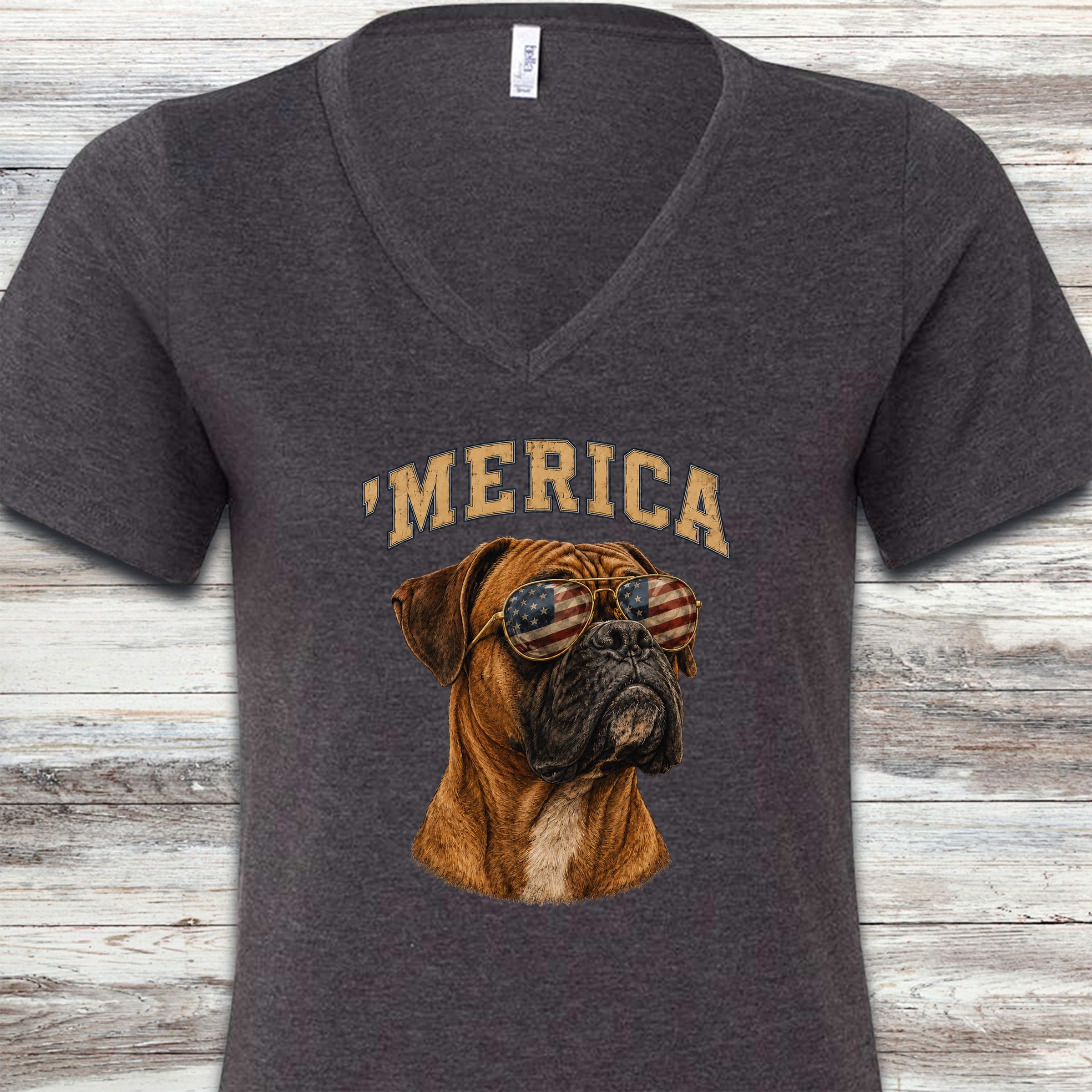 Boxer 'Merica V-Neck Tee - Dark Grey Heather