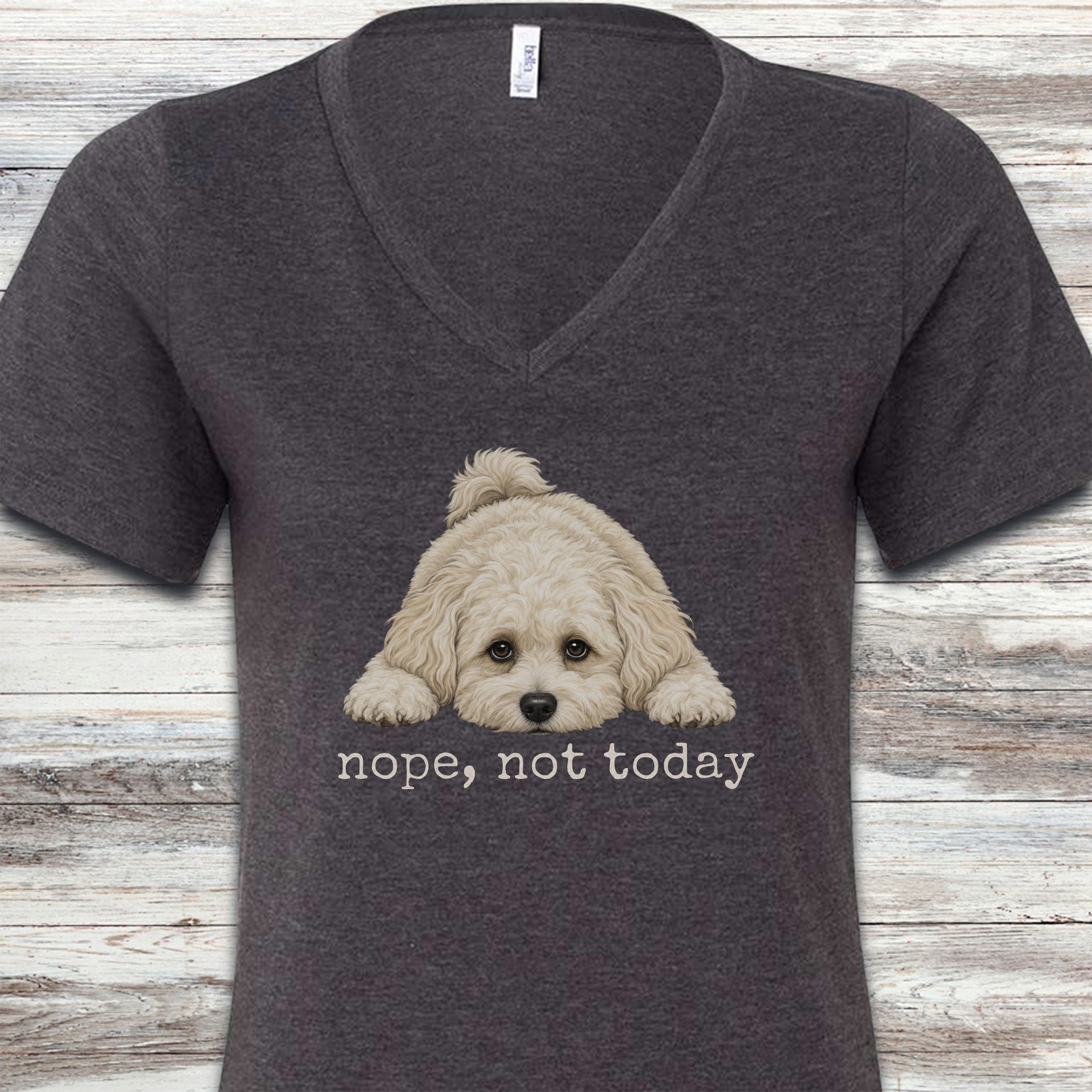 Maltipoo Nope V-Neck Tee - Dark Grey Heather