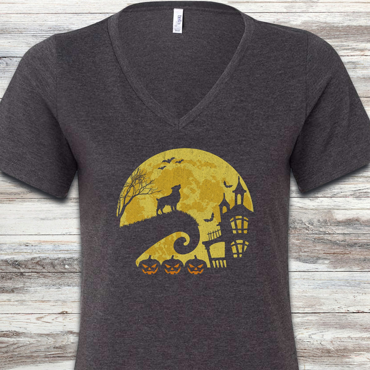 American Shepherd Halloween Moon V-Neck Tee - Dark Grey Heather